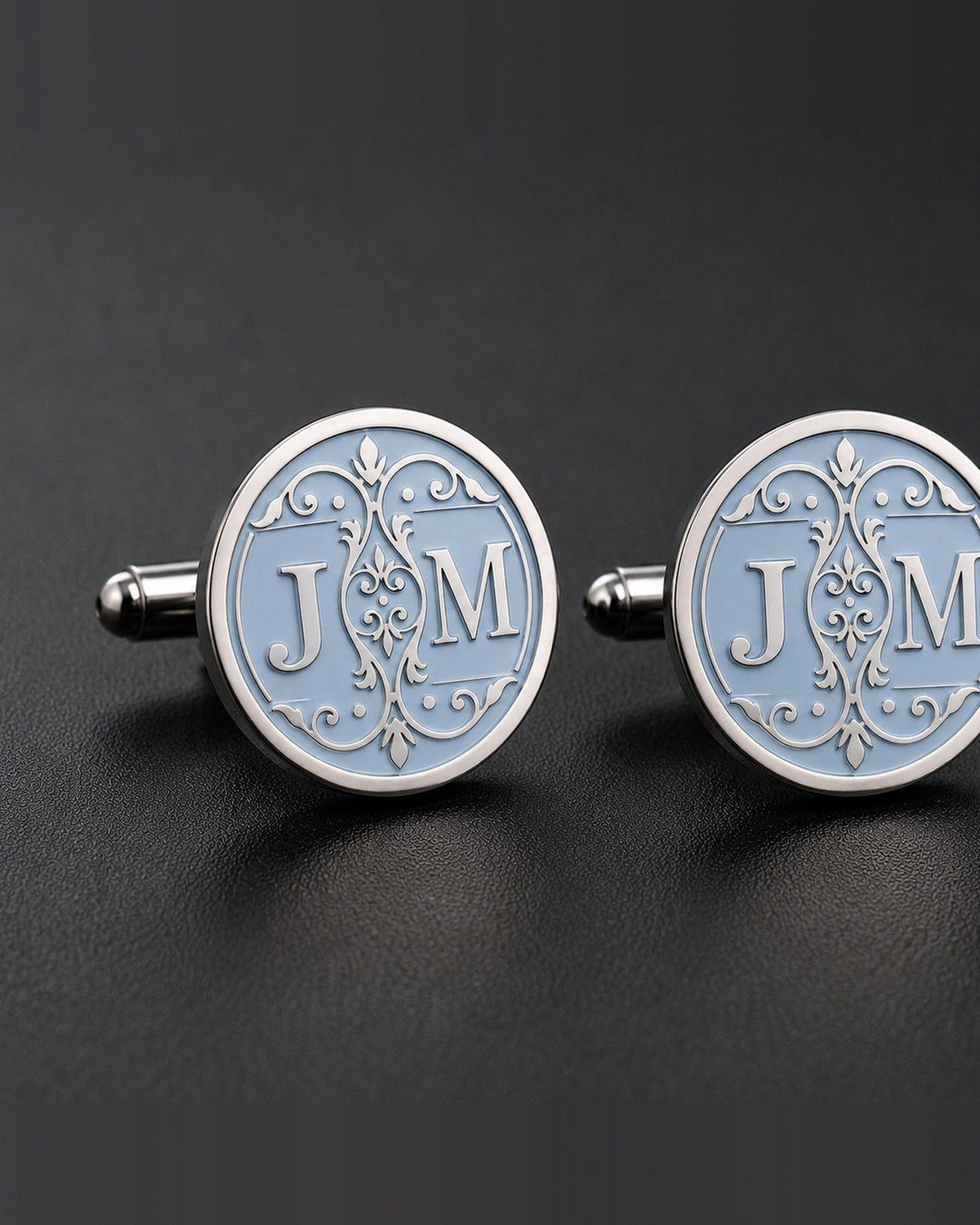 Blue Enamel Monogram Cufflinks | Personalized Two Initial Wedding Groom Gift