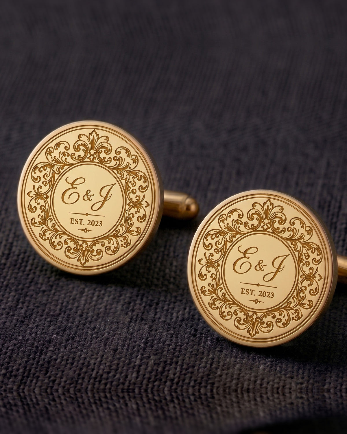 Couple Initials Est. Date Cufflinks | Personalized Engraved Wedding Groom Gift