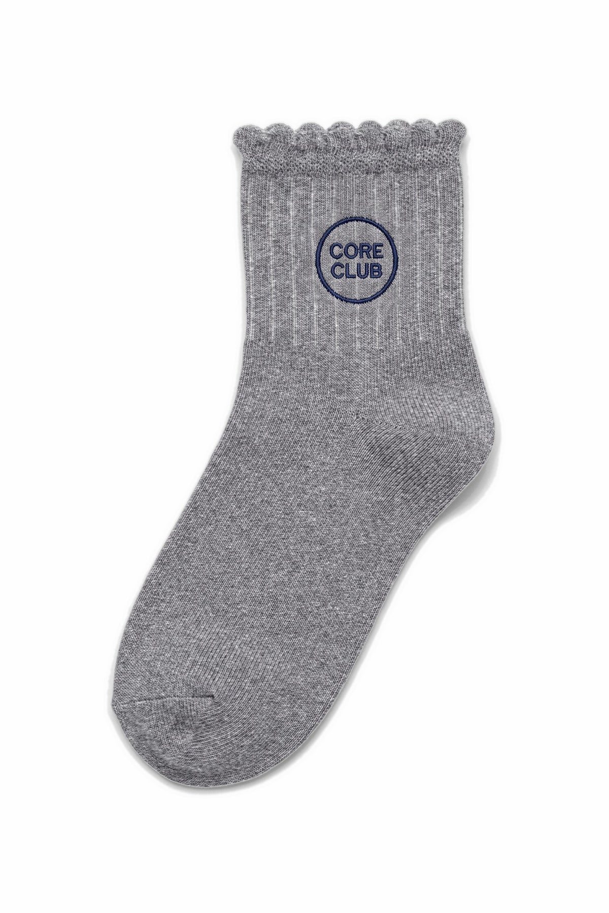 Light Grey ruffle ankle socks with custom embroidery on the cuff
