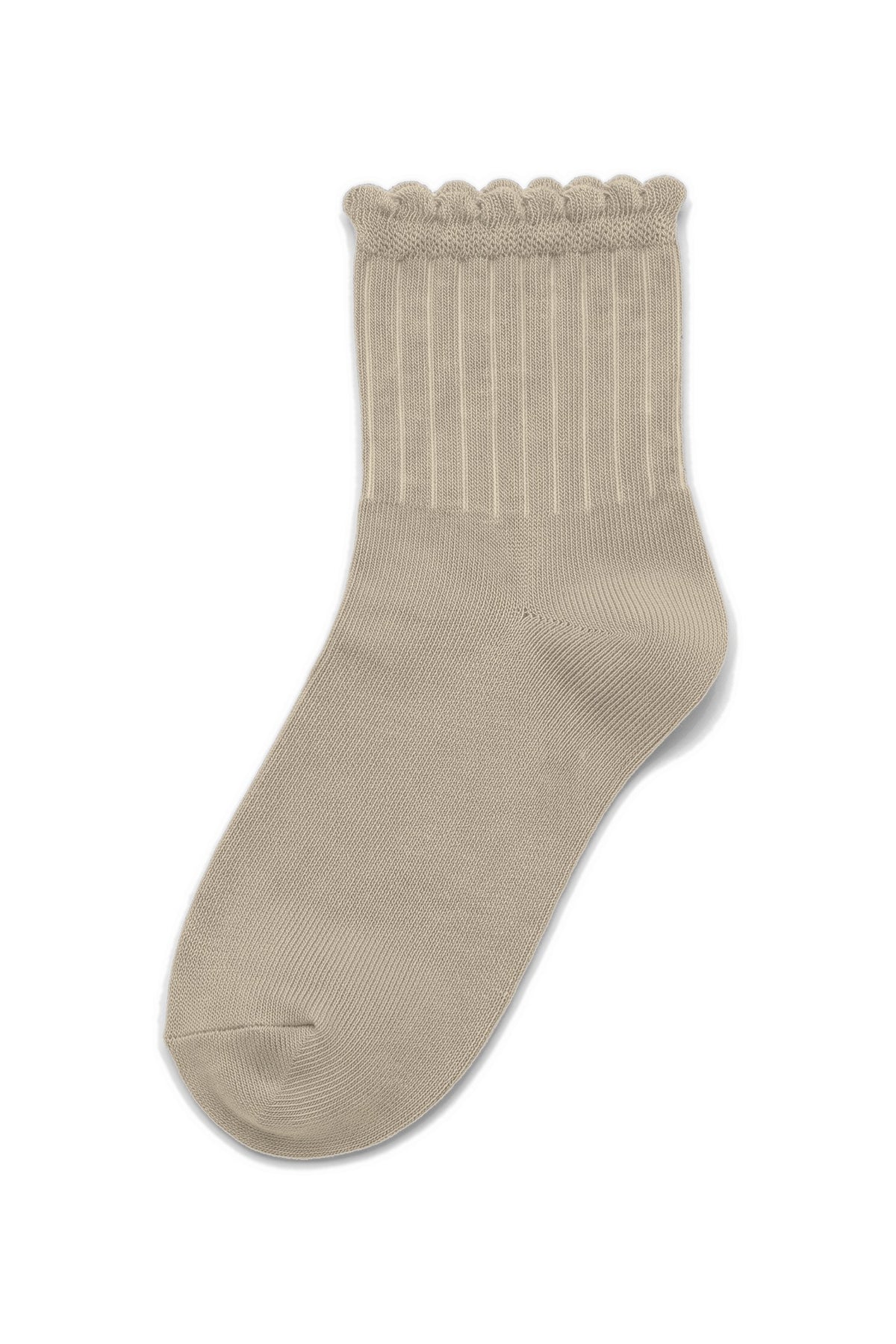 Beige ruffle ankle socks, blank — no embroidery