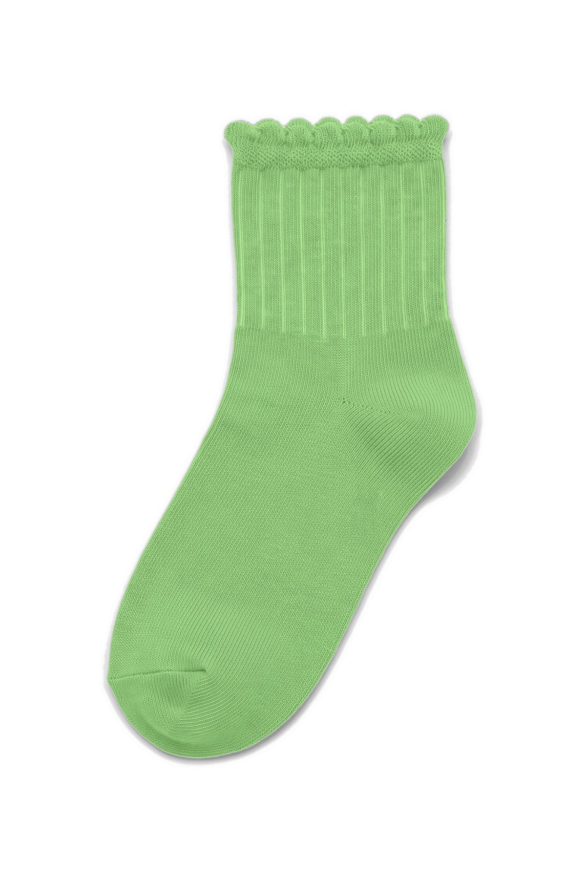 Pistachio Green ruffle ankle socks, blank — no embroidery