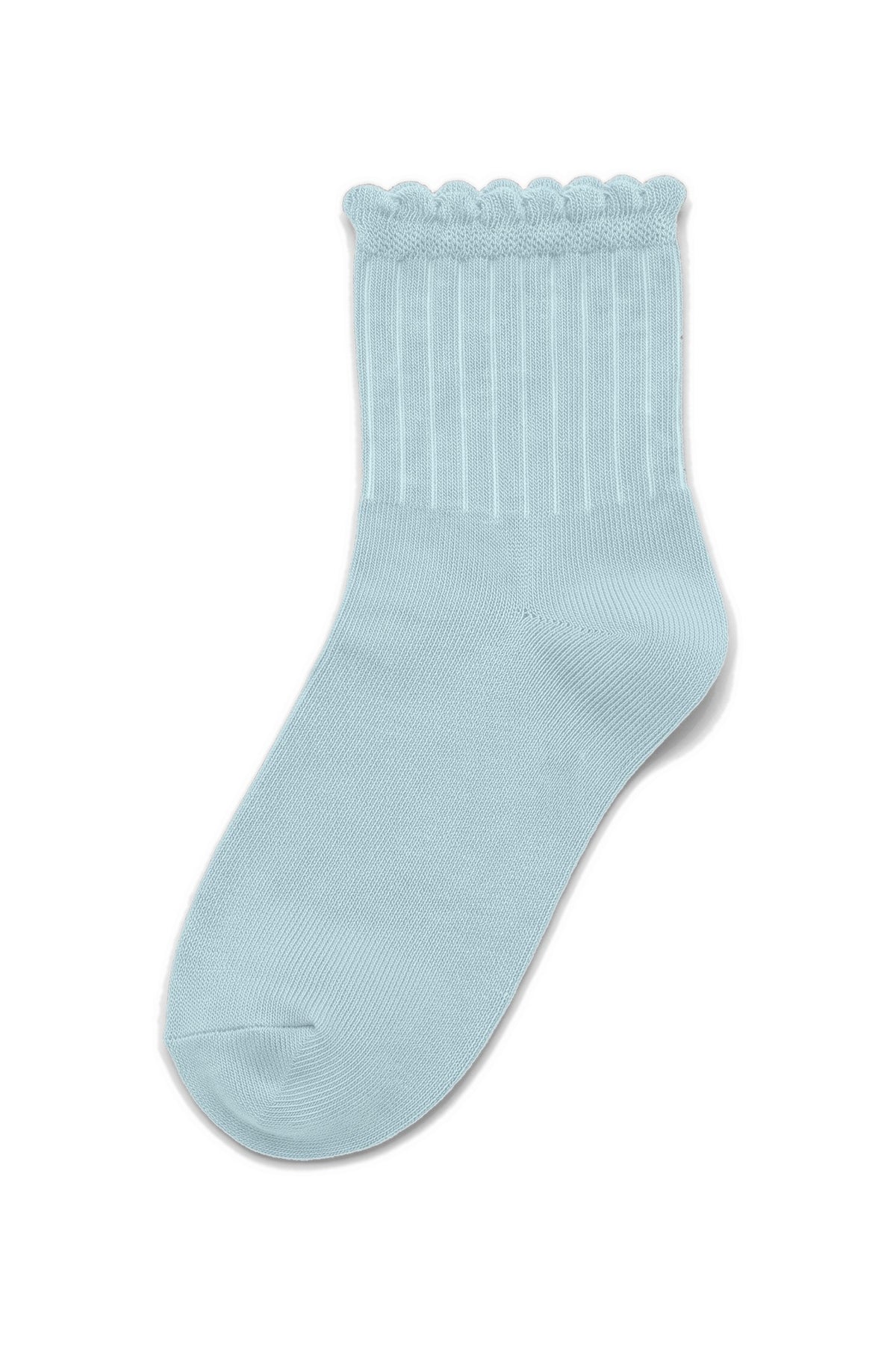 Baby Blue ruffle ankle socks, blank — no embroidery