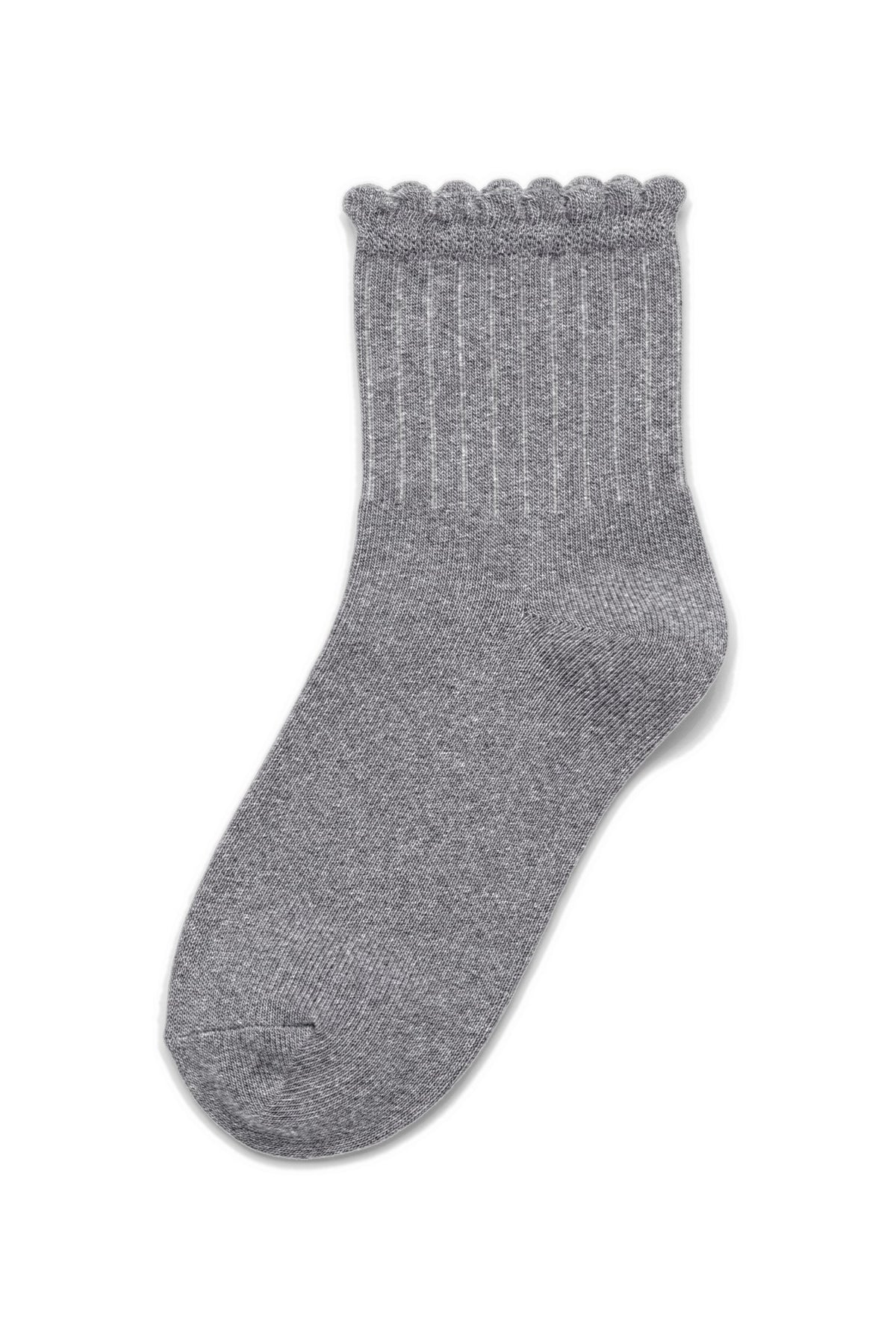 Light Grey ruffle ankle socks, blank — no embroidery