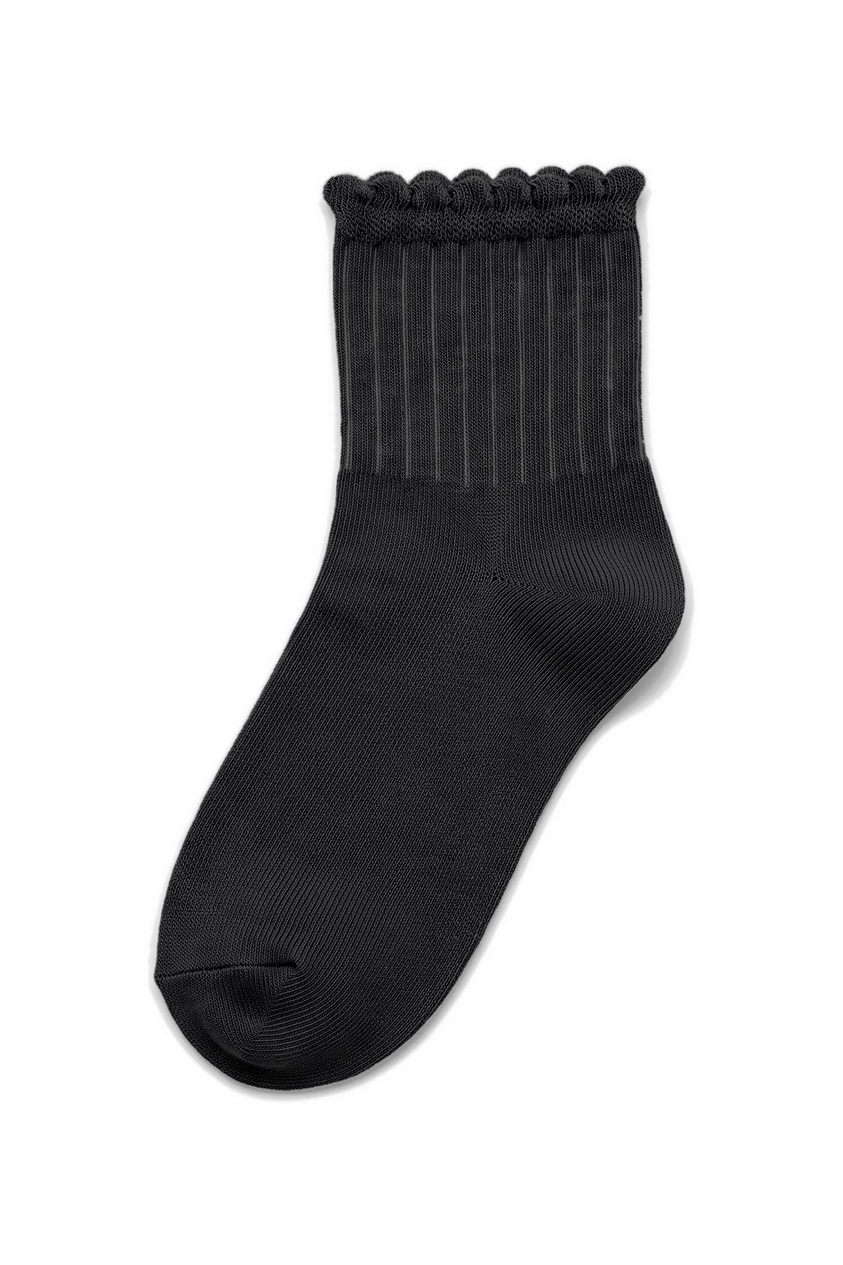 Black ruffle ankle socks, blank — no embroidery