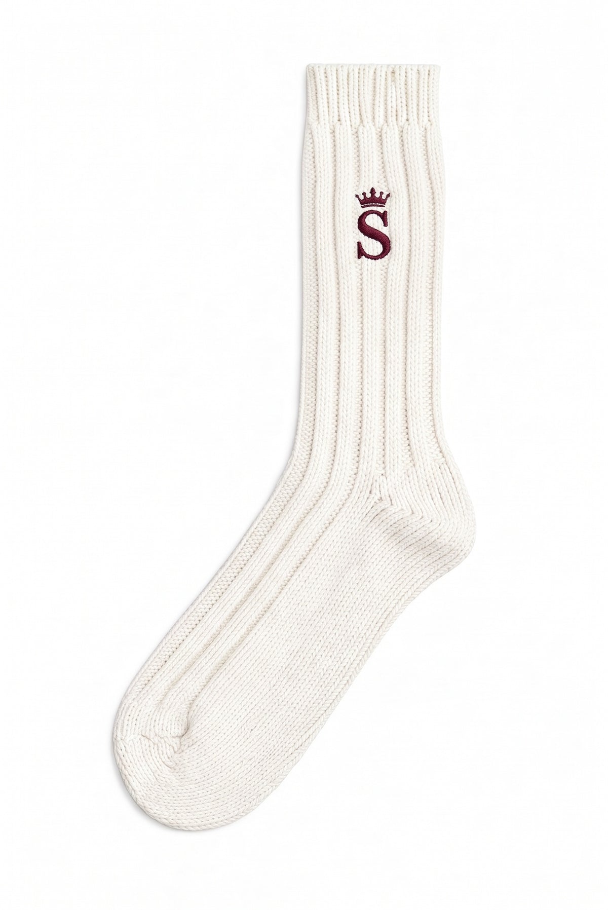 Off White women's wool socks with custom embroidery on the cuff