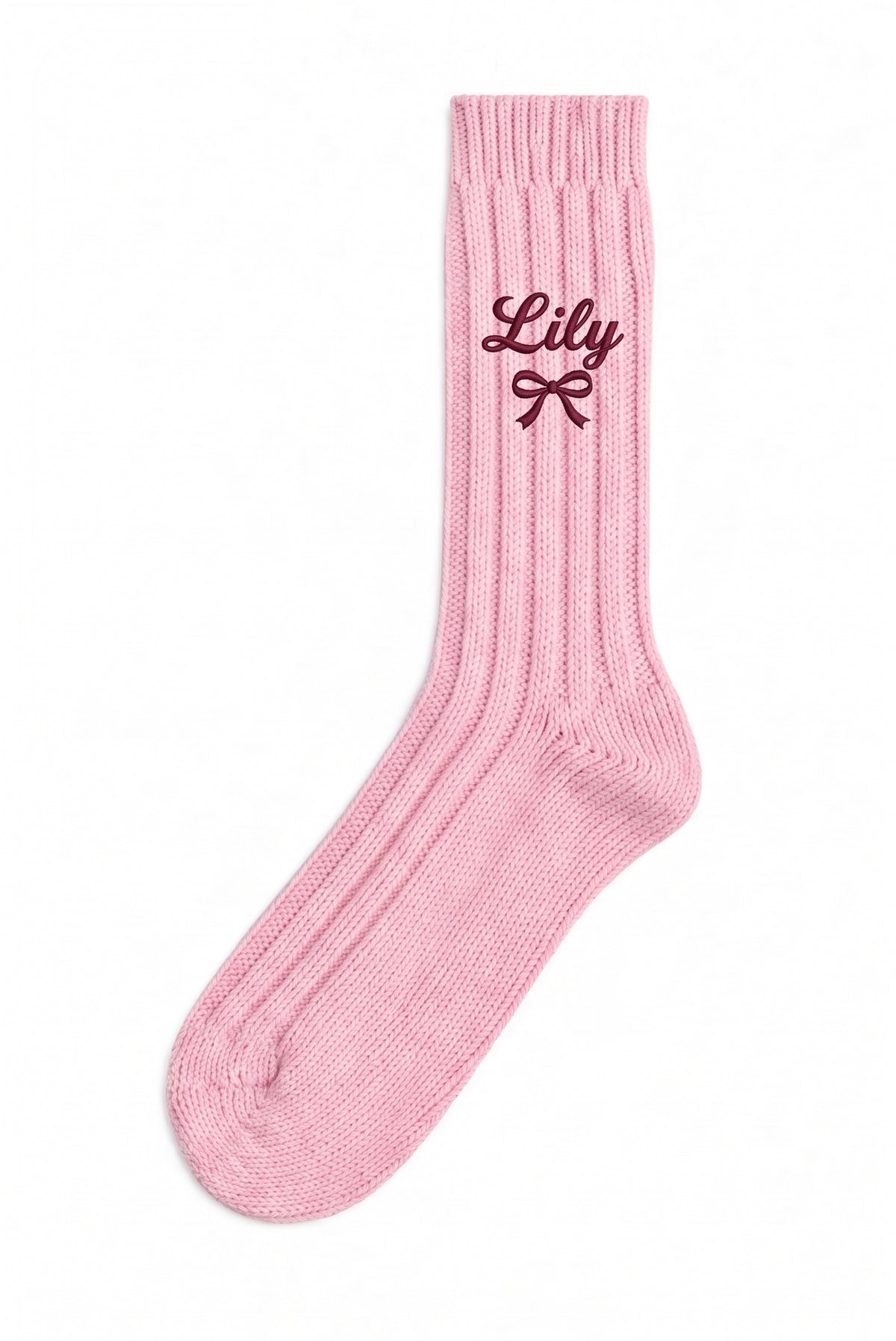 Powder Pink women's wool socks with custom embroidery on the cuff