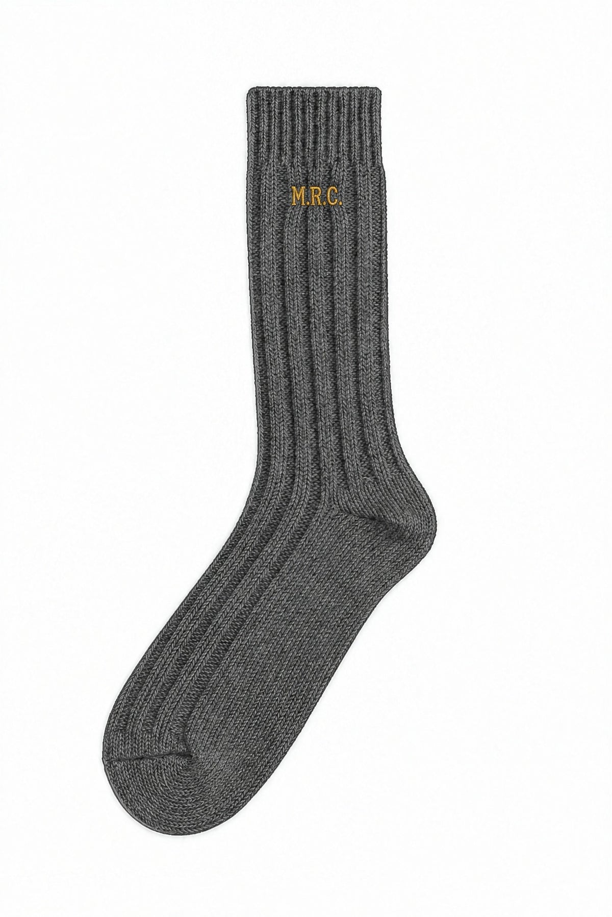 Charcoal men's wool socks with custom embroidery on the cuff