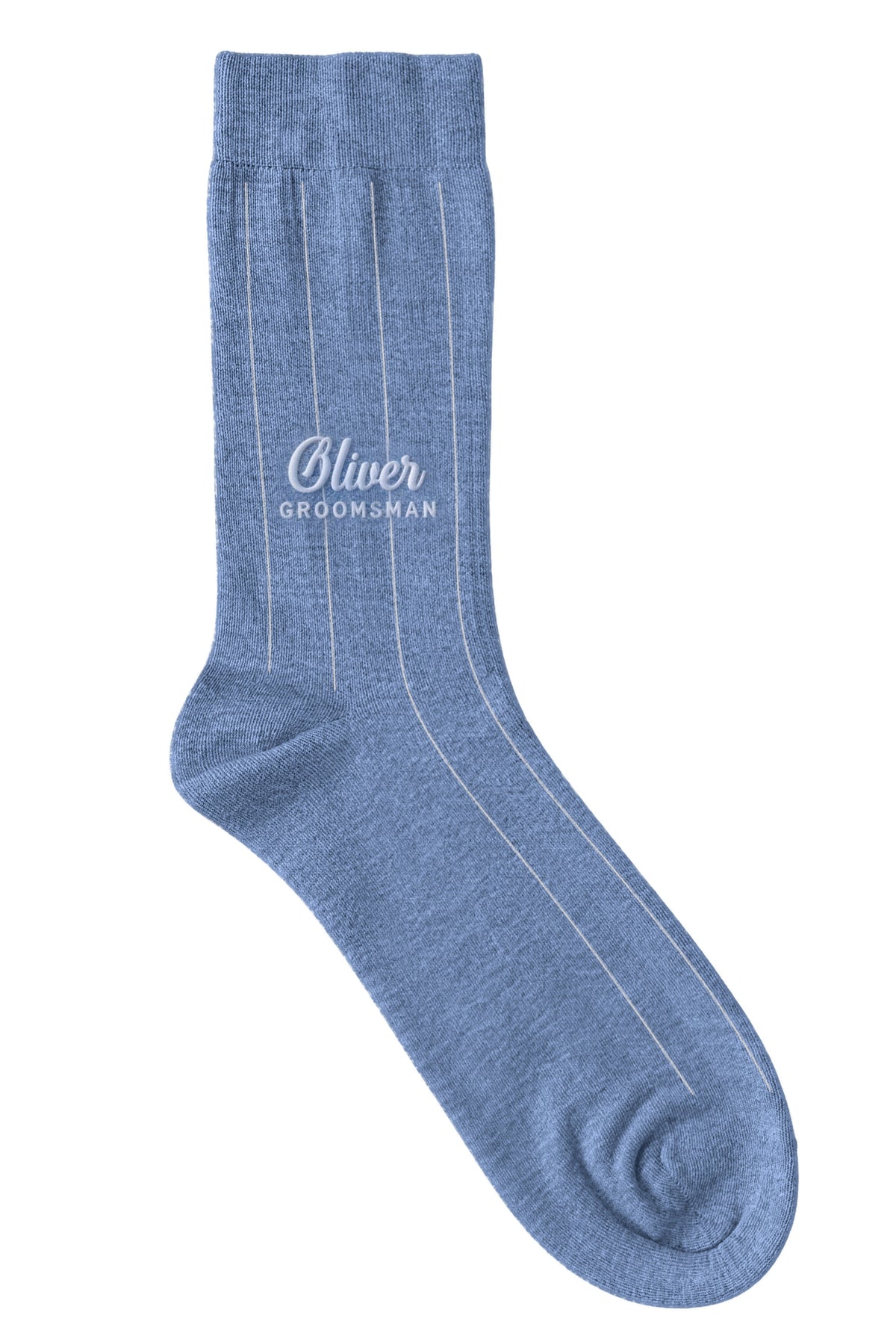 Indigo Melange groom dress socks with custom embroidery on the cuff