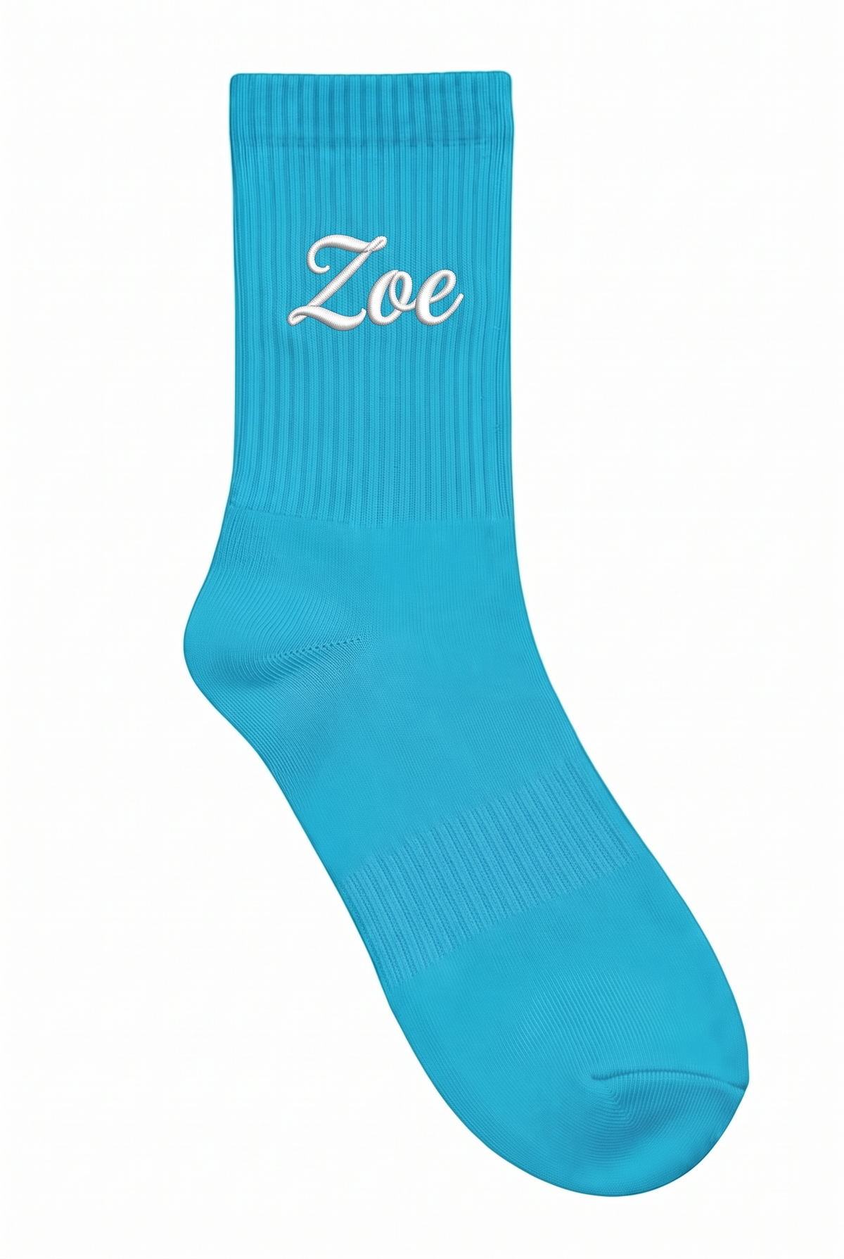 Turquoise tennis socks with custom embroidery on the cuff