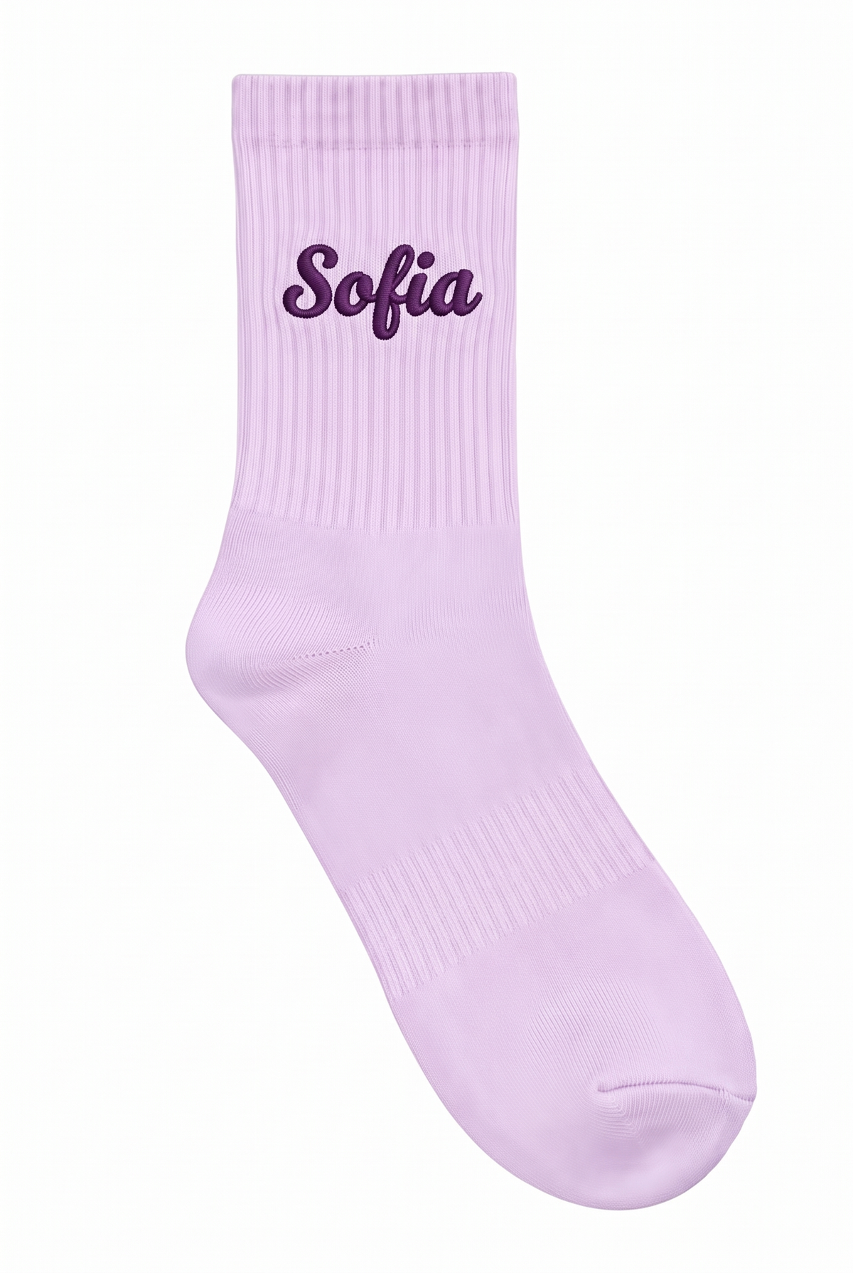 Lavender tennis socks with custom embroidery on the cuff