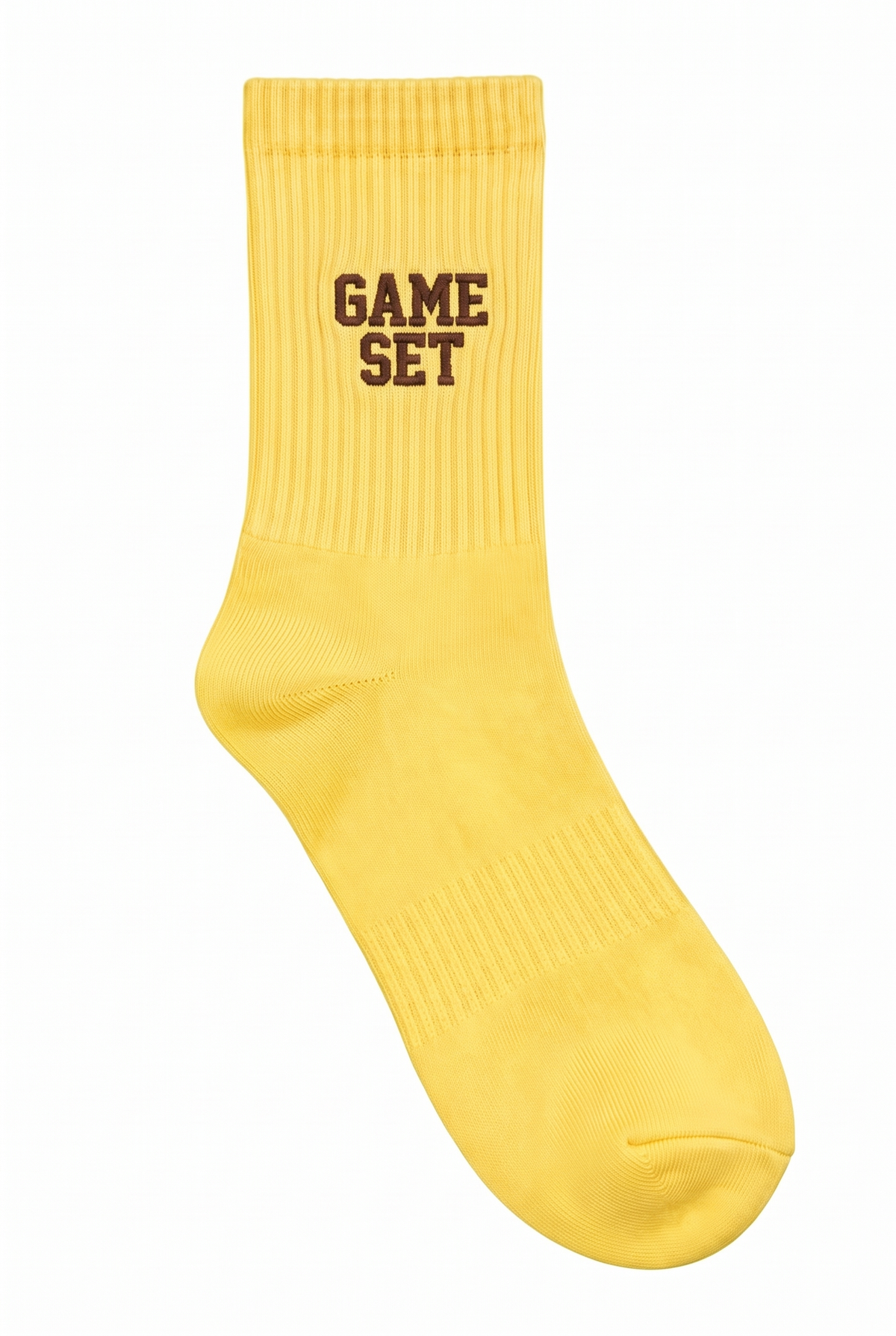 Yellow tennis socks with custom embroidery on the cuff