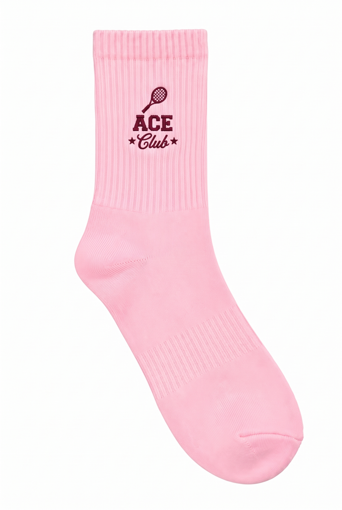 Pink tennis socks with custom embroidery on the cuff