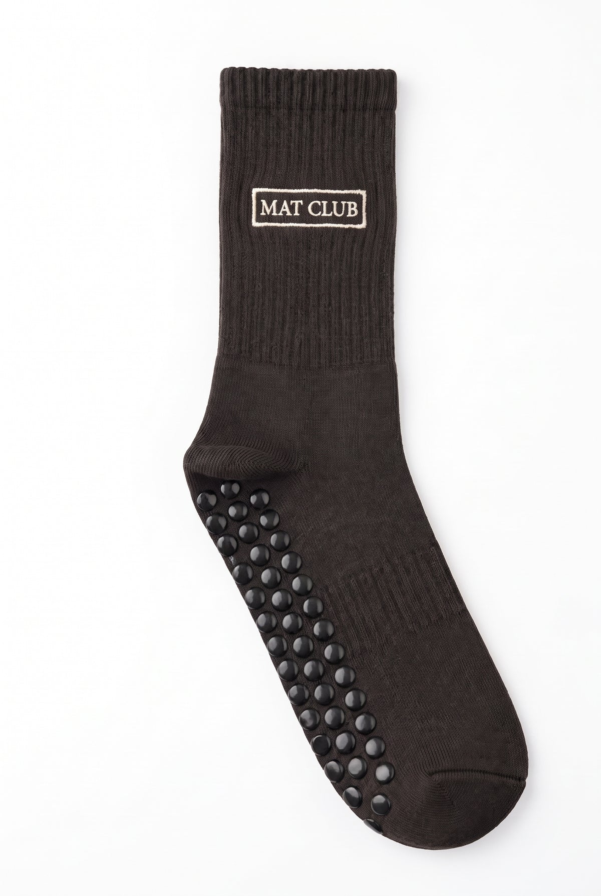 Brown dot grip pilates socks with custom embroidery on the cuff