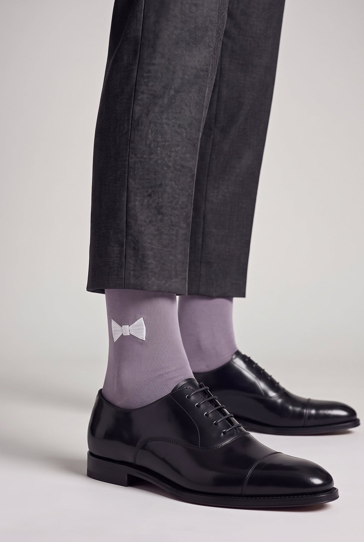 Mid Grey personalized embroidered plain dress socks, worn, second angle — made to order