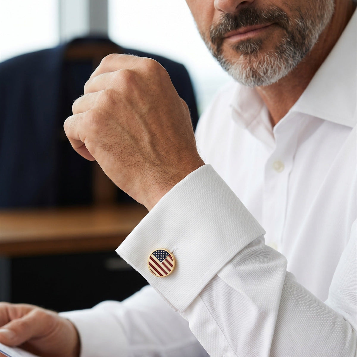 Personalized American Flag Cufflinks | Engraved USA Stars and Stripes Gift