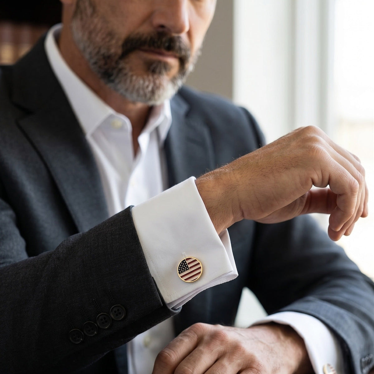 Personalized American Flag Cufflinks | Engraved USA Stars and Stripes Gift