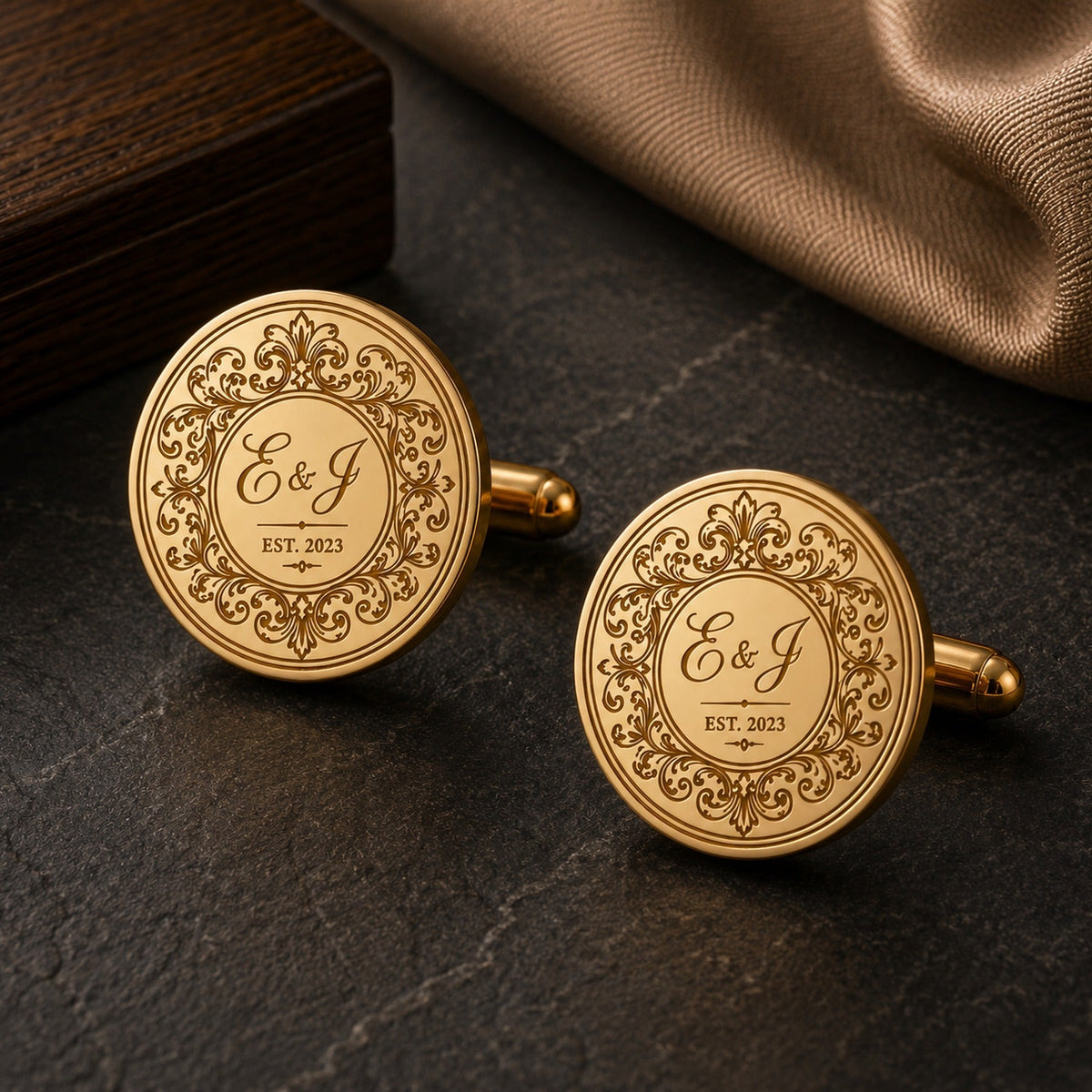 Couple Initials Est. Date Cufflinks | Personalized Engraved Wedding Groom Gift