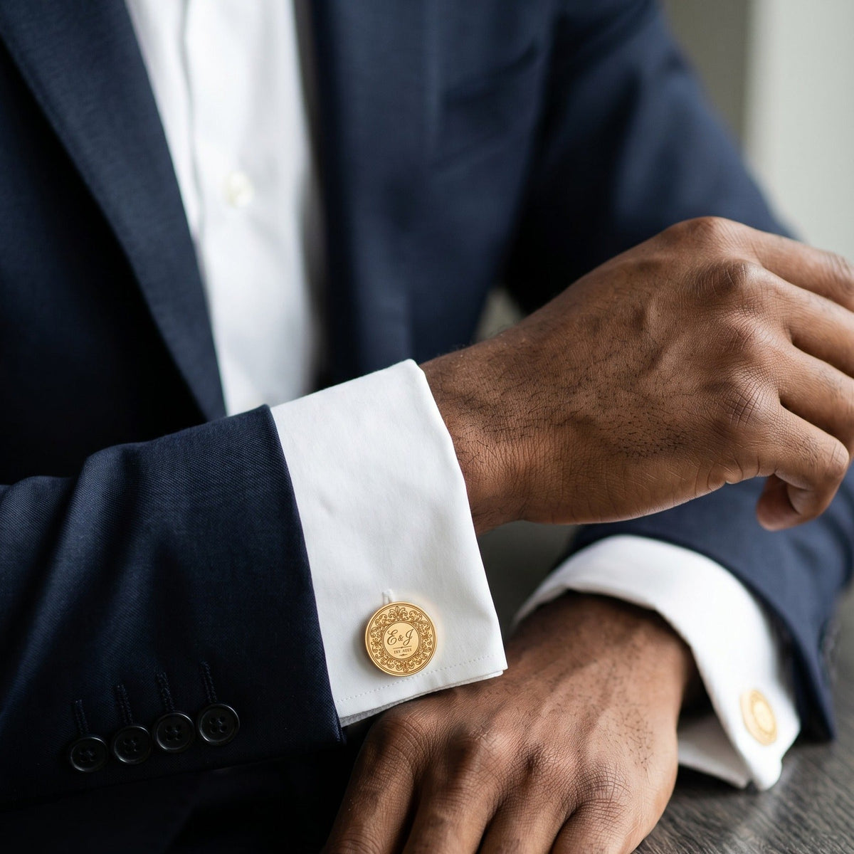 Couple Initials Est. Date Cufflinks | Personalized Engraved Wedding Groom Gift
