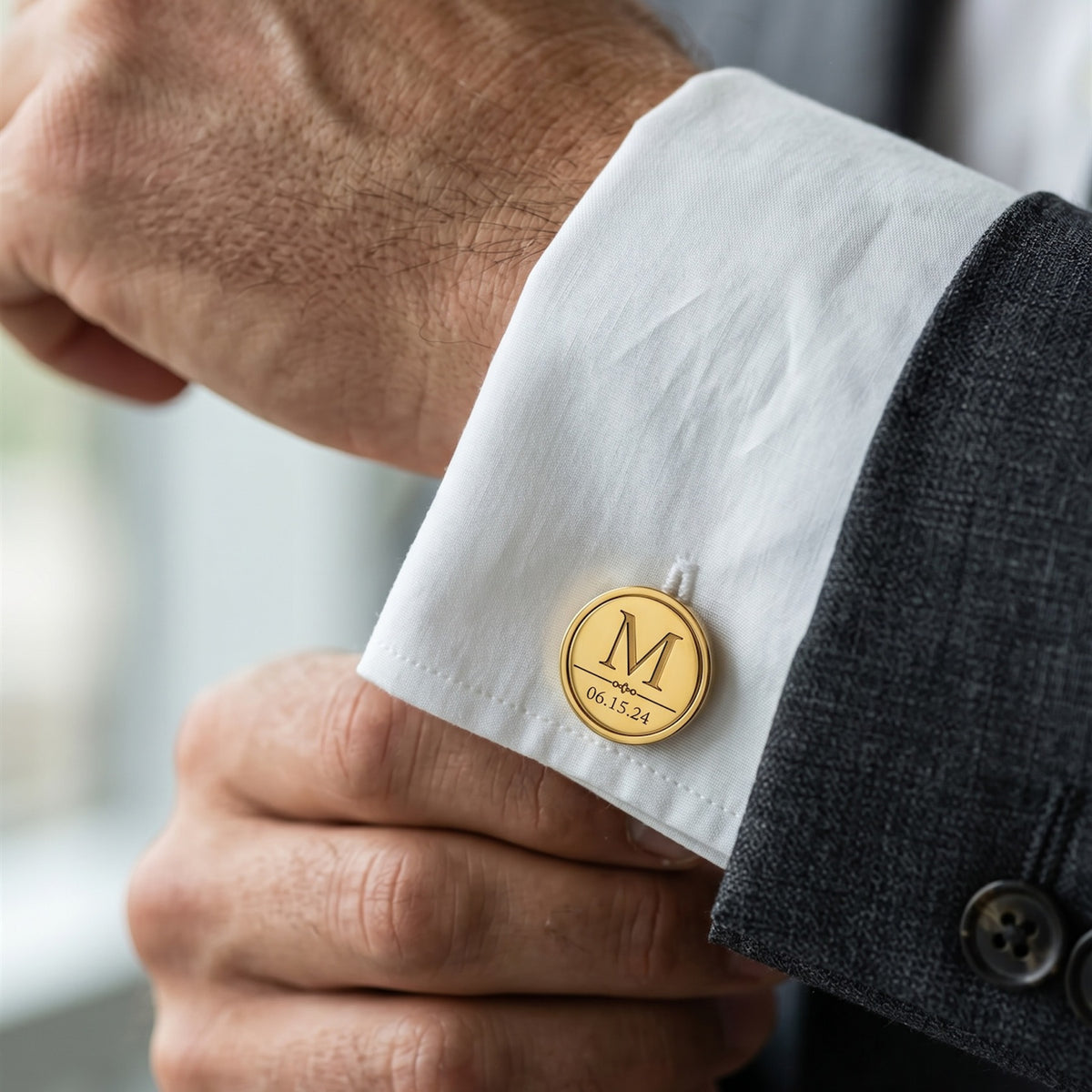 Monogram & Date Cufflinks | Personalized Initial Wedding Date Groom Gift