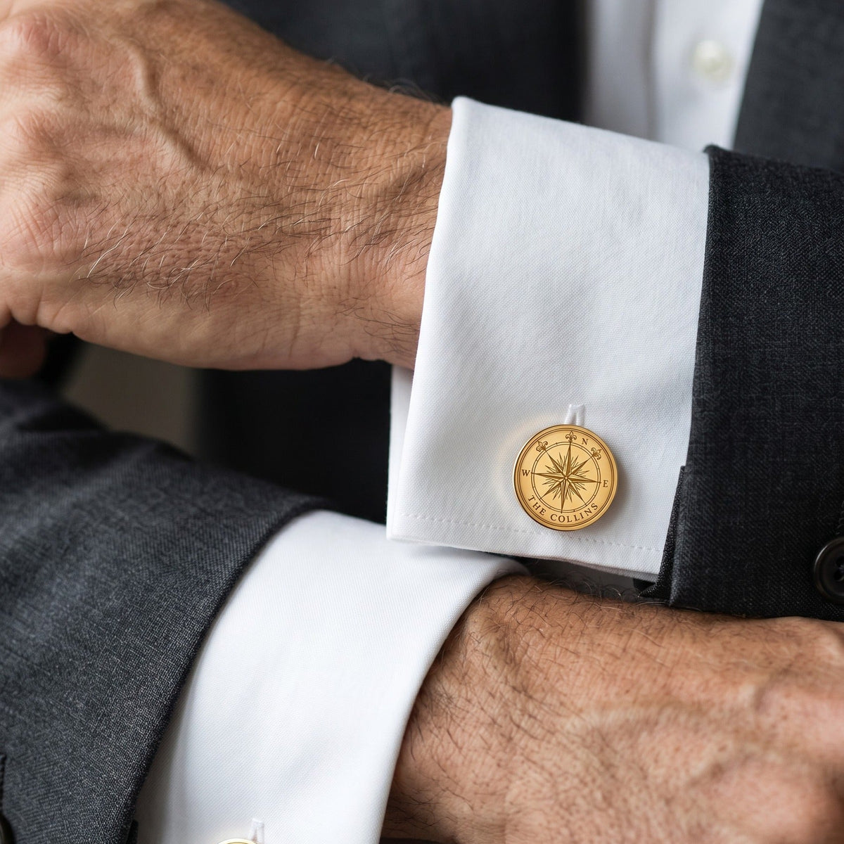 Personalized Compass Rose Cufflinks | Engraved Surname Nautical Groom Gift