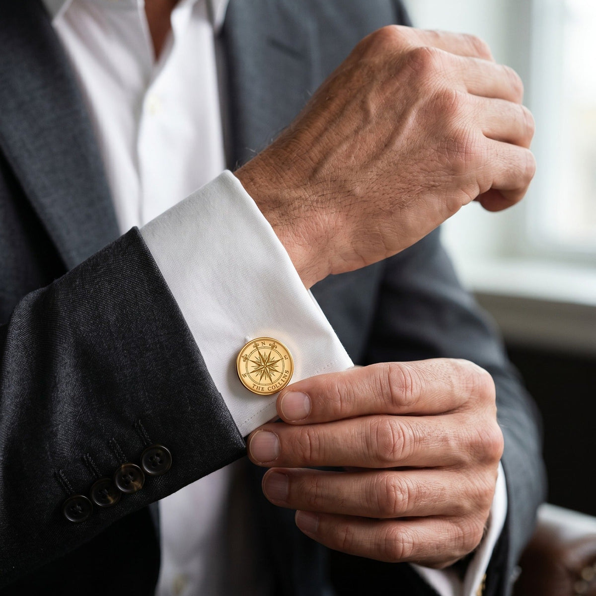 Personalized Compass Rose Cufflinks | Engraved Surname Nautical Groom Gift
