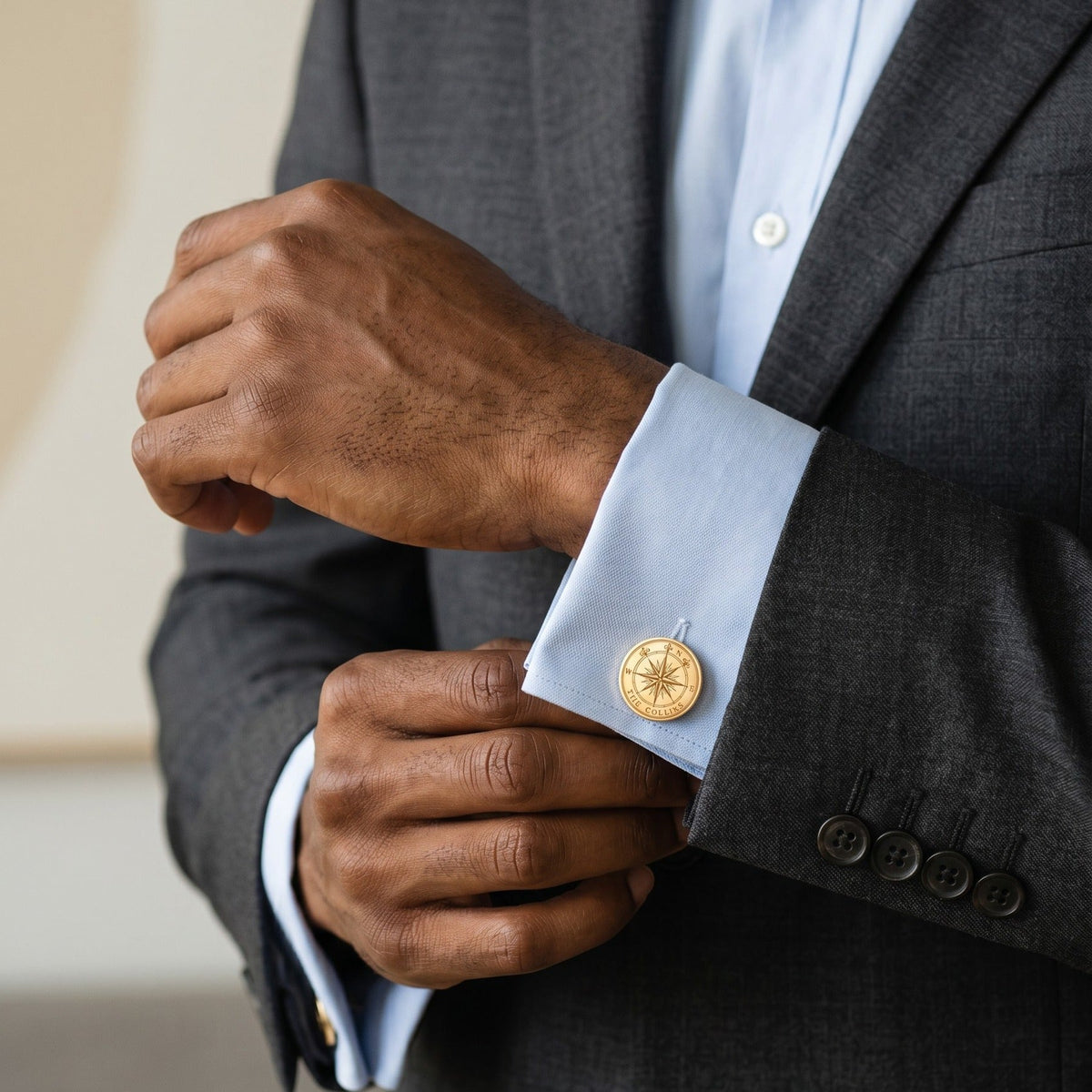 Personalized Compass Rose Cufflinks | Engraved Surname Nautical Groom Gift
