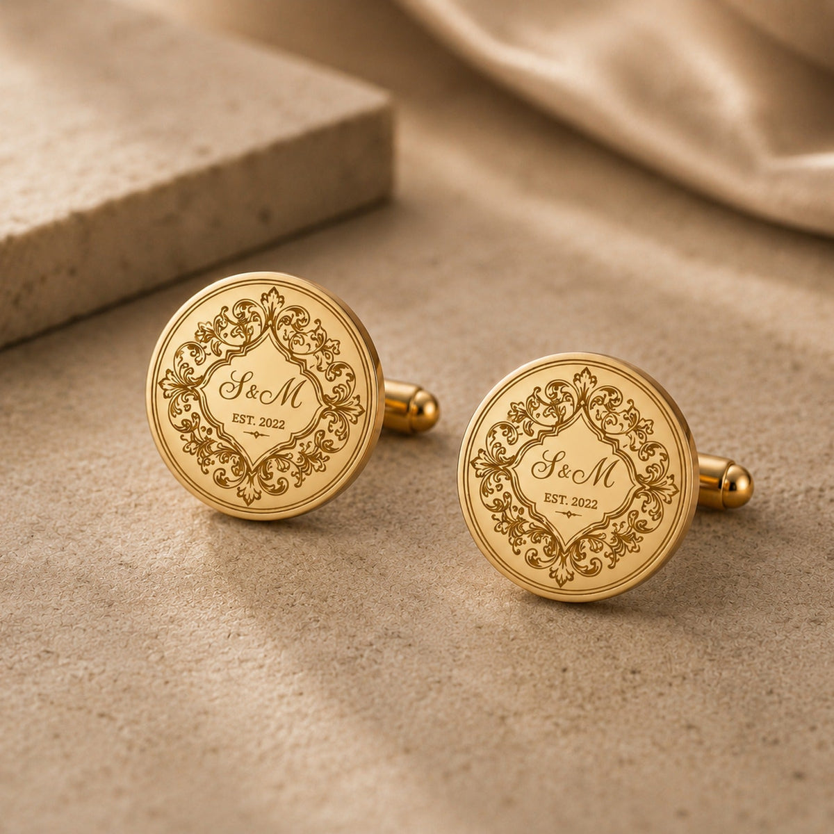 Personalized Monogram Cufflinks | Engraved Couple Initials & Date Wedding Gift