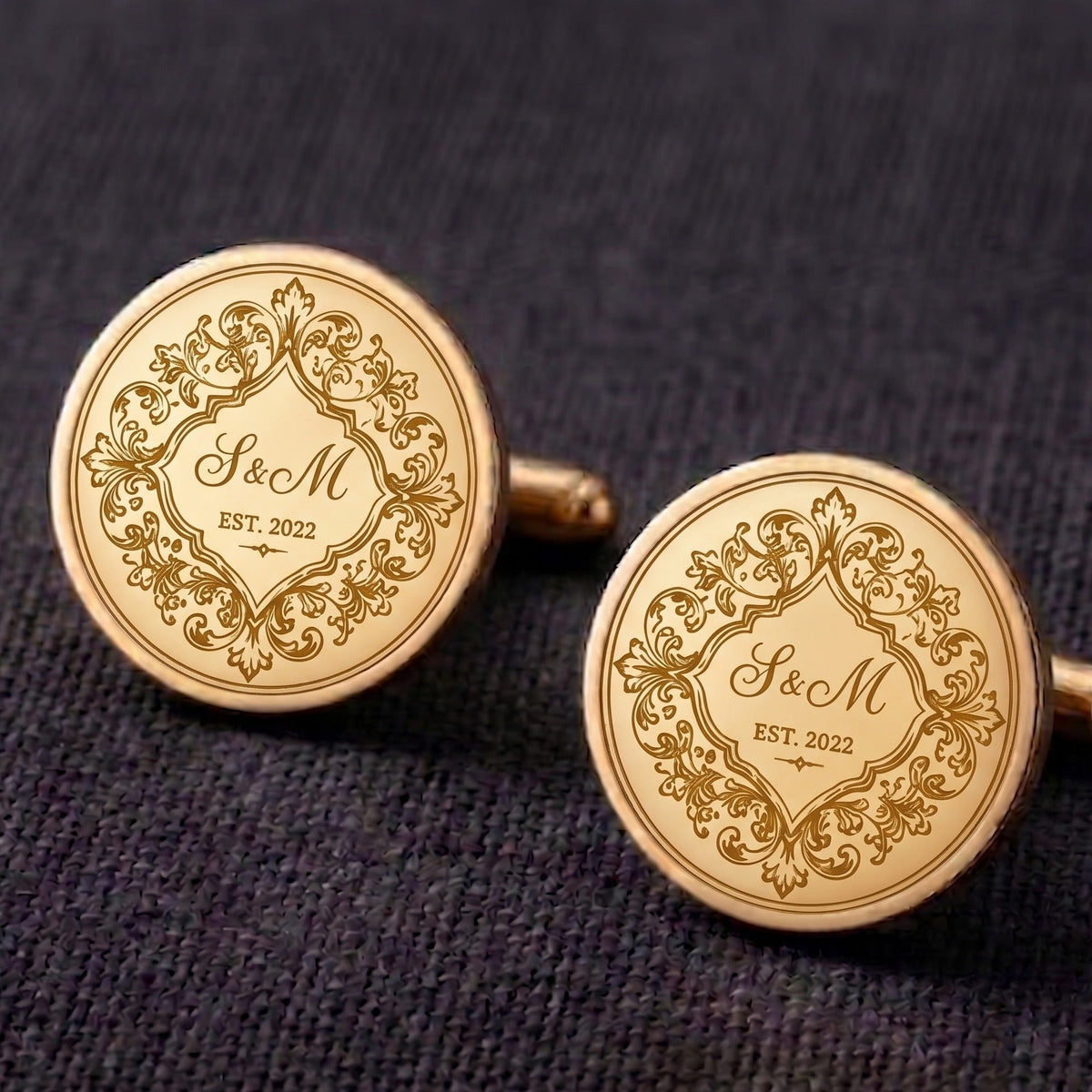Personalized Monogram Cufflinks | Engraved Couple Initials & Date Wedding Gift