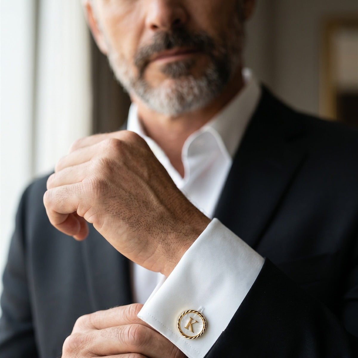 Personalized Initial Cufflinks | Custom Monogram Pearl White Groom Gift