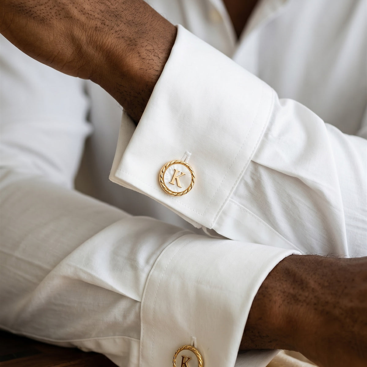 Personalized Initial Cufflinks | Custom Monogram Pearl White Groom Gift