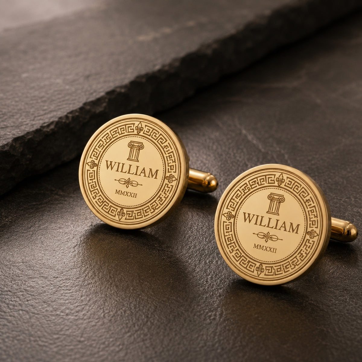 Personalized Name Cufflinks | Engraved Roman Numeral Date Groom Gift