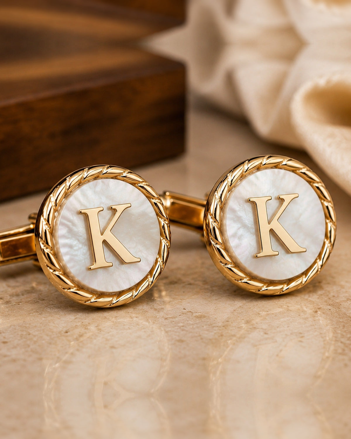 Personalized Initial Cufflinks | Custom Monogram Pearl White Groom Gift