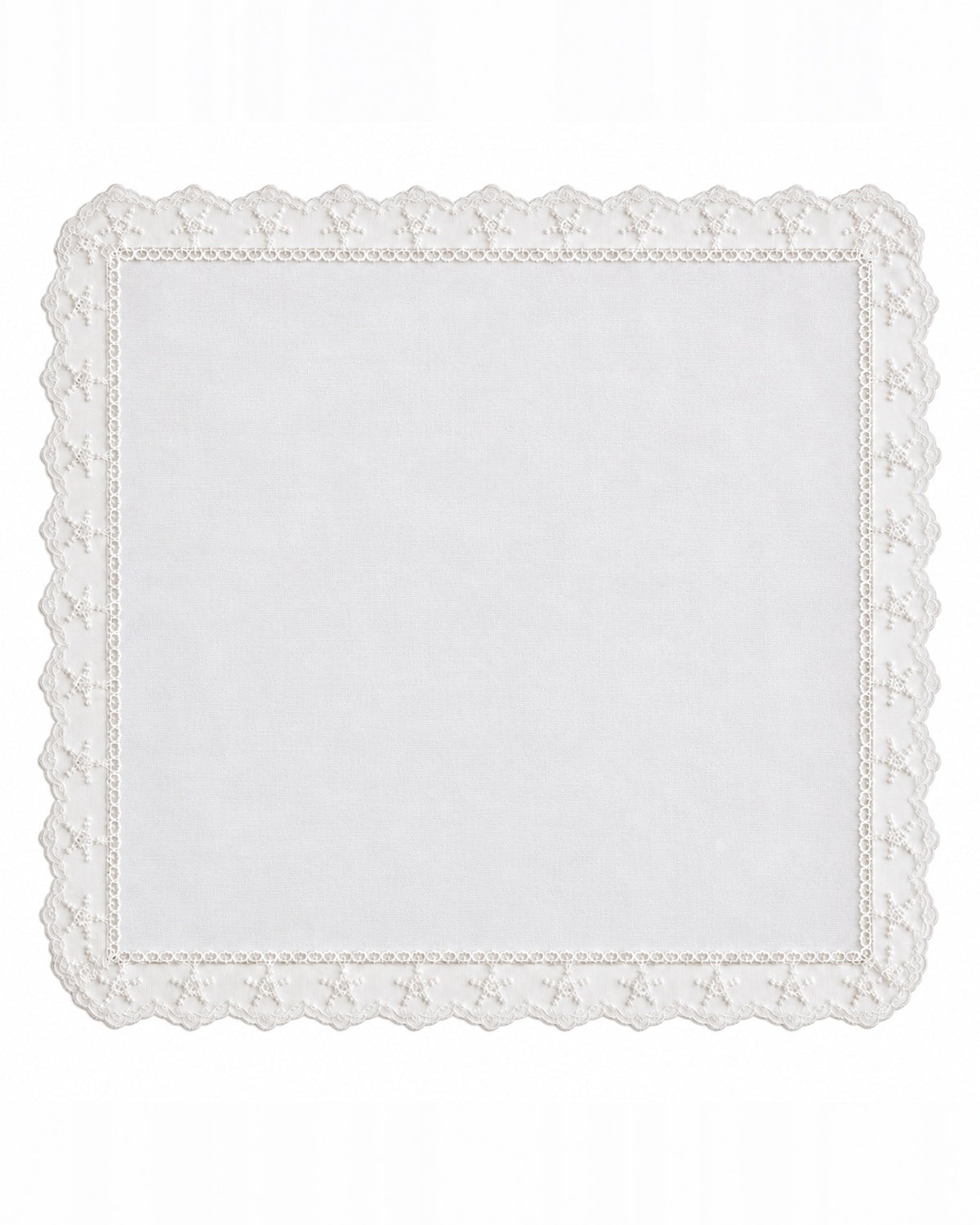 Plain white organza handkerchief with lace edge, no embroidery