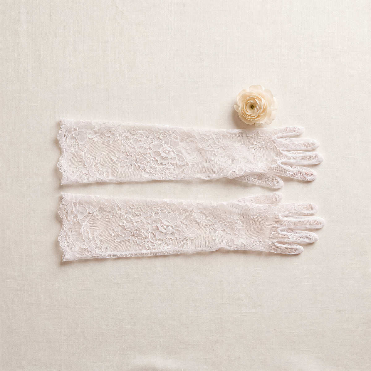 White Chantilly lace bridal opera gloves — Eddia