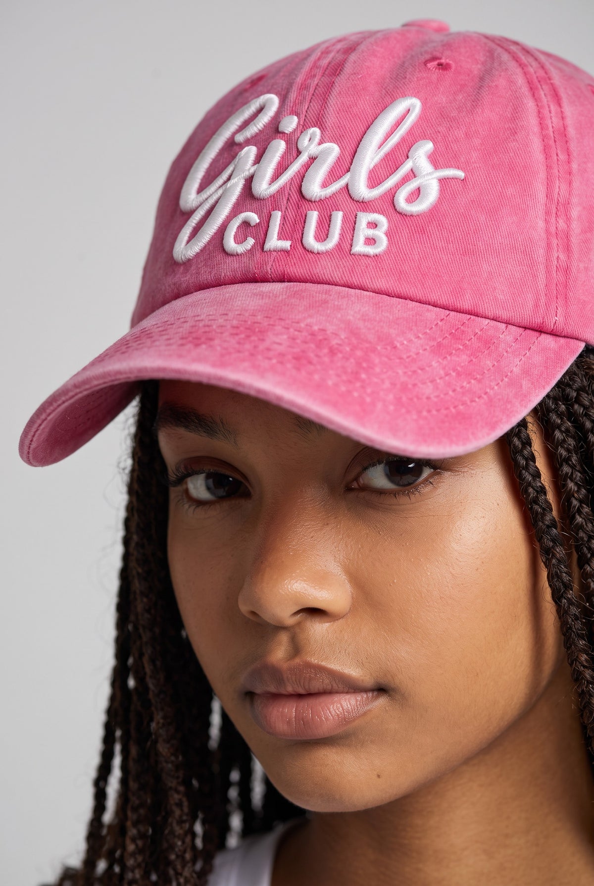Girls Club Hat worn by a model, front view