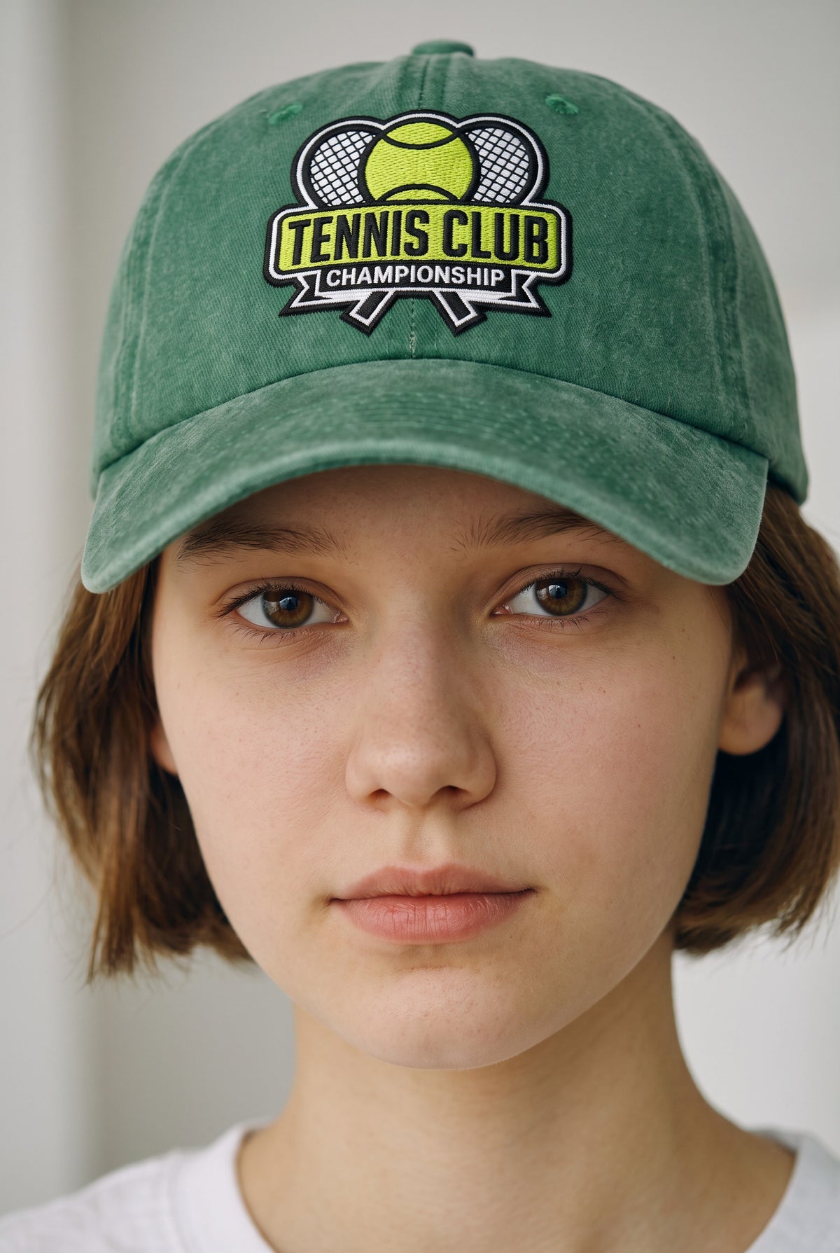 Tennis Club Hat worn by a model, front view