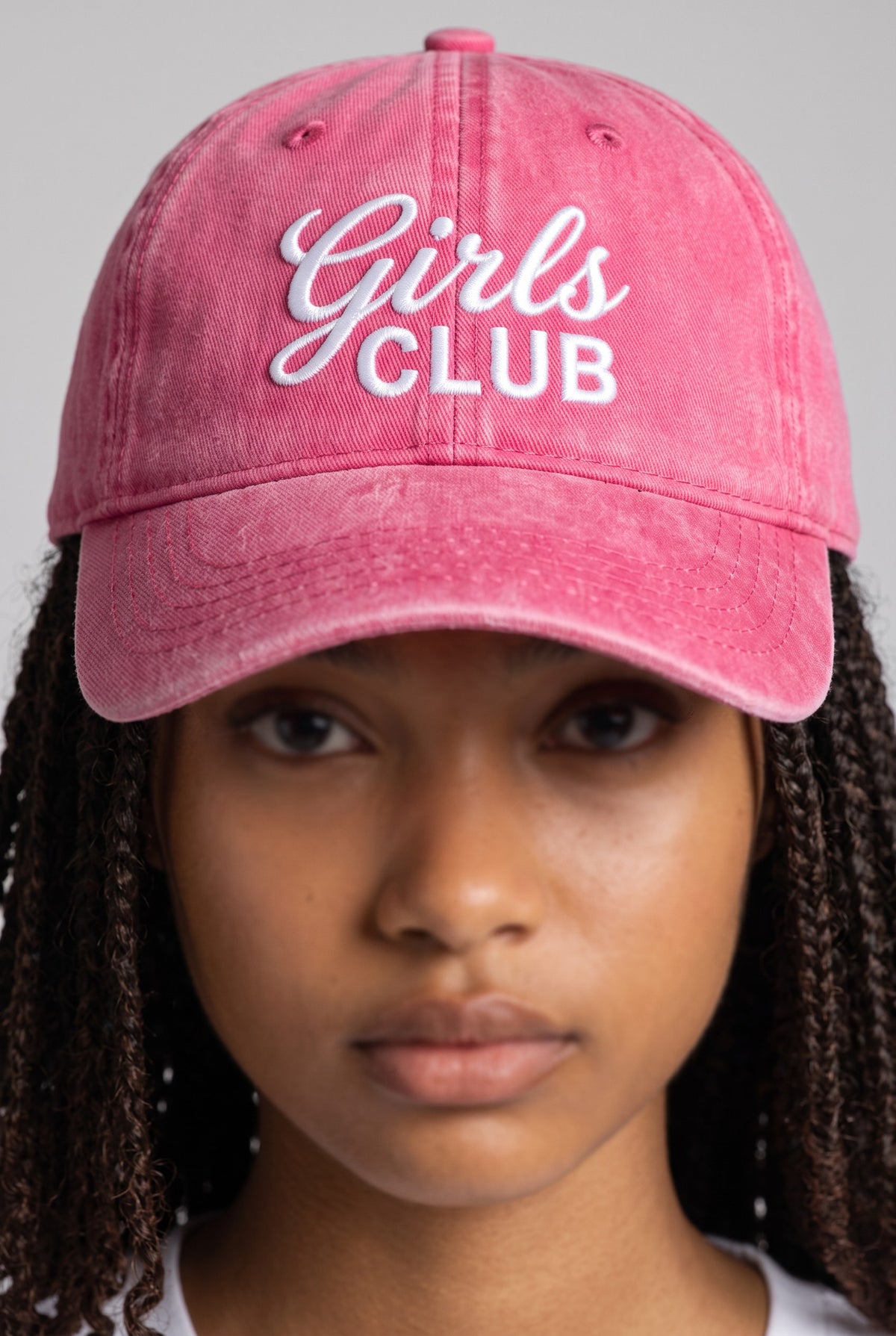 Girls Club Hat worn by a model, front view