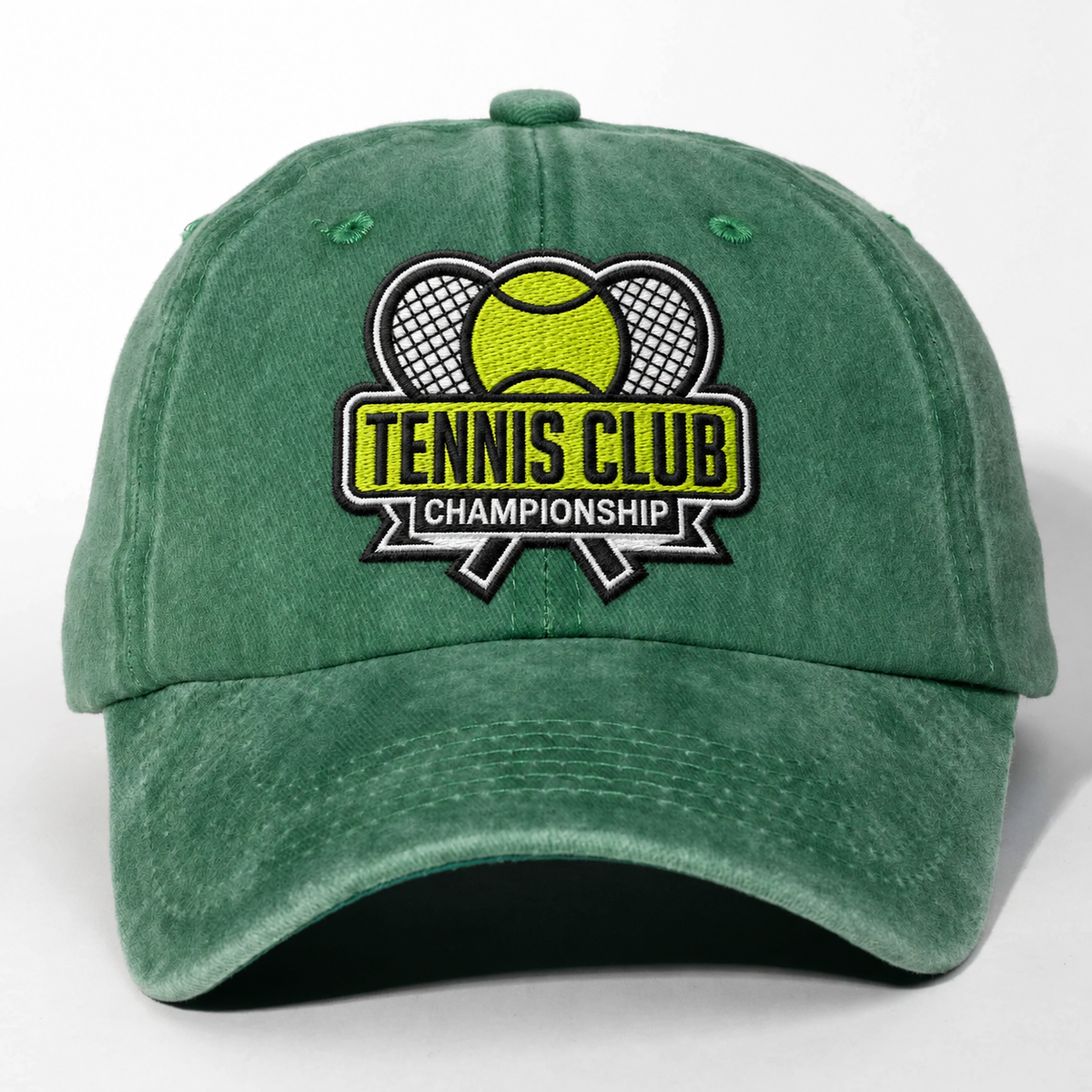 Tennis Club Hat — front view of the embroidered cap