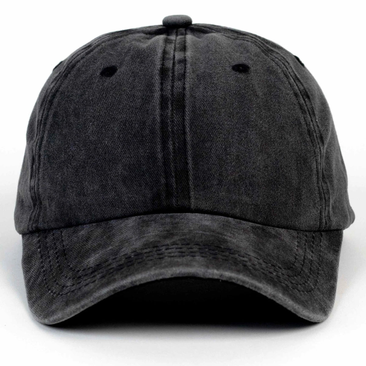Washed Black dad hat, blank — no embroidery