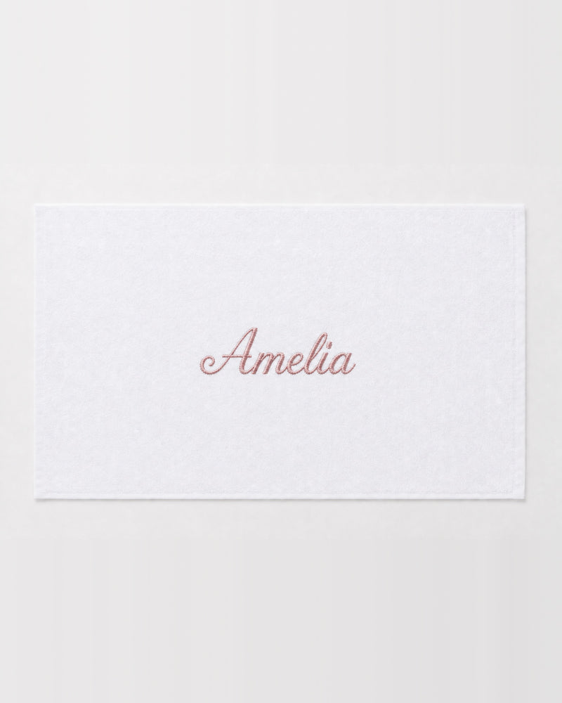 Amelia Embroidered Bamboo Hand Towel | Personalized Name Towel, Dusty pink Script on White