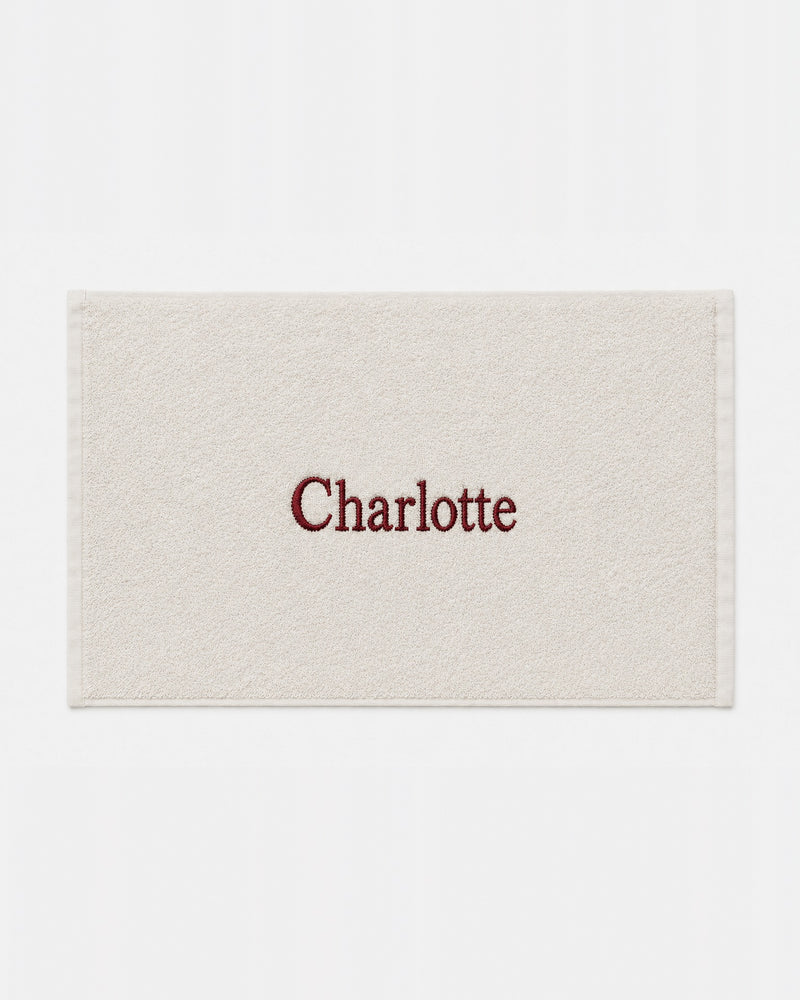 Charlotte Embroidered Bamboo Hand Towel | Personalized Name Towel, Burgundy Serif on Ivory