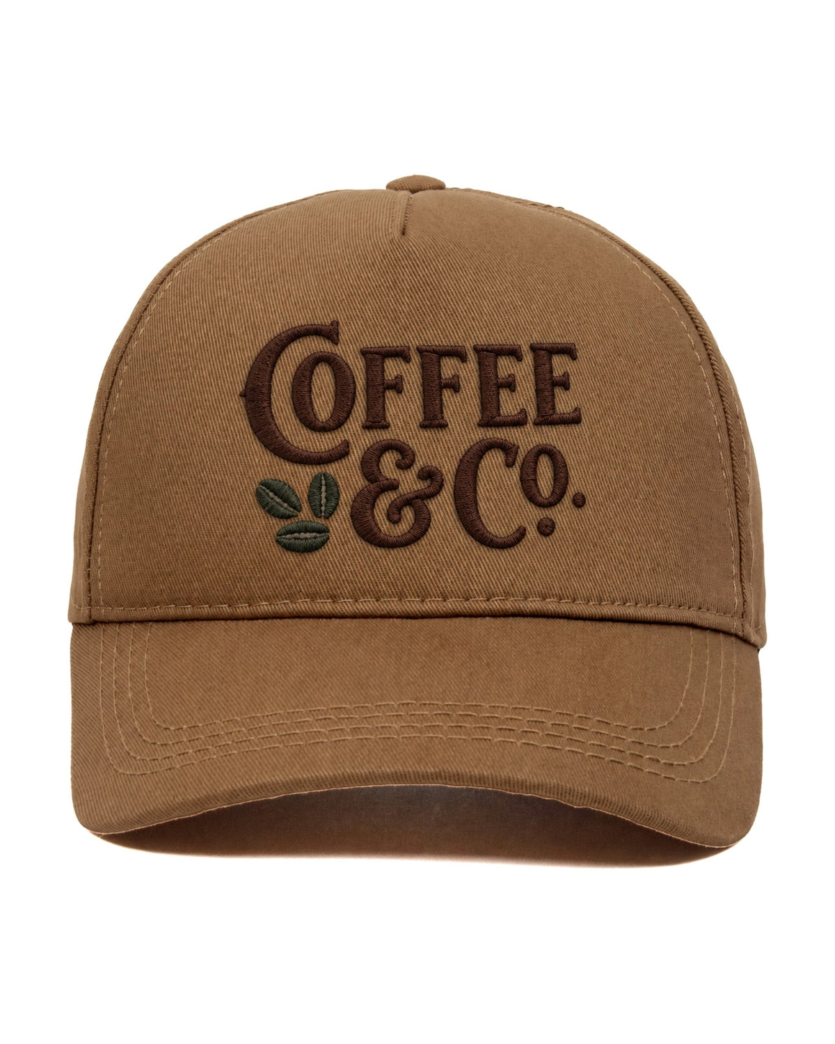 coffee shop embroidered hat — custom embroidered cap, front view