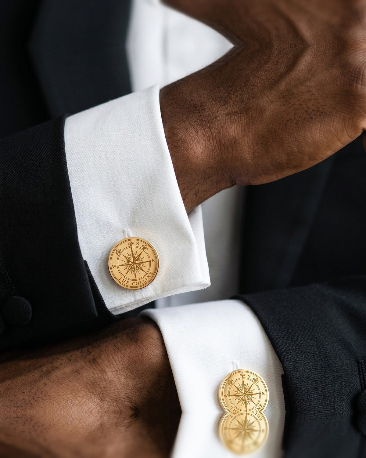 Personalized Compass Rose Cufflinks | Engraved Surname Nautical Groom Gift