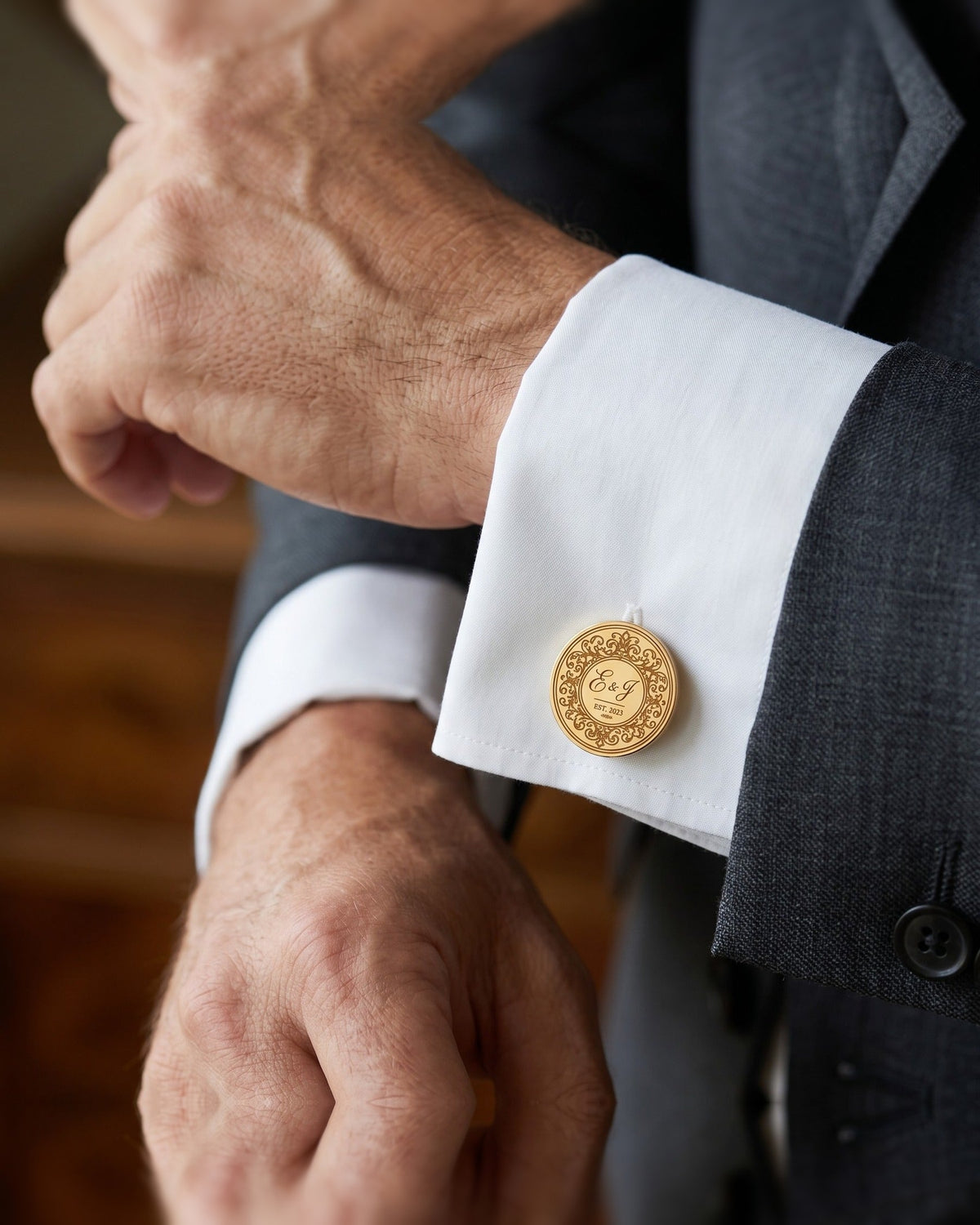 Couple Initials Est. Date Cufflinks | Personalized Engraved Wedding Groom Gift