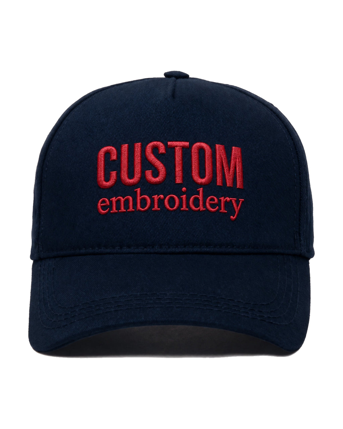 custom text 3d embroidered hat — custom embroidered cap, front view
