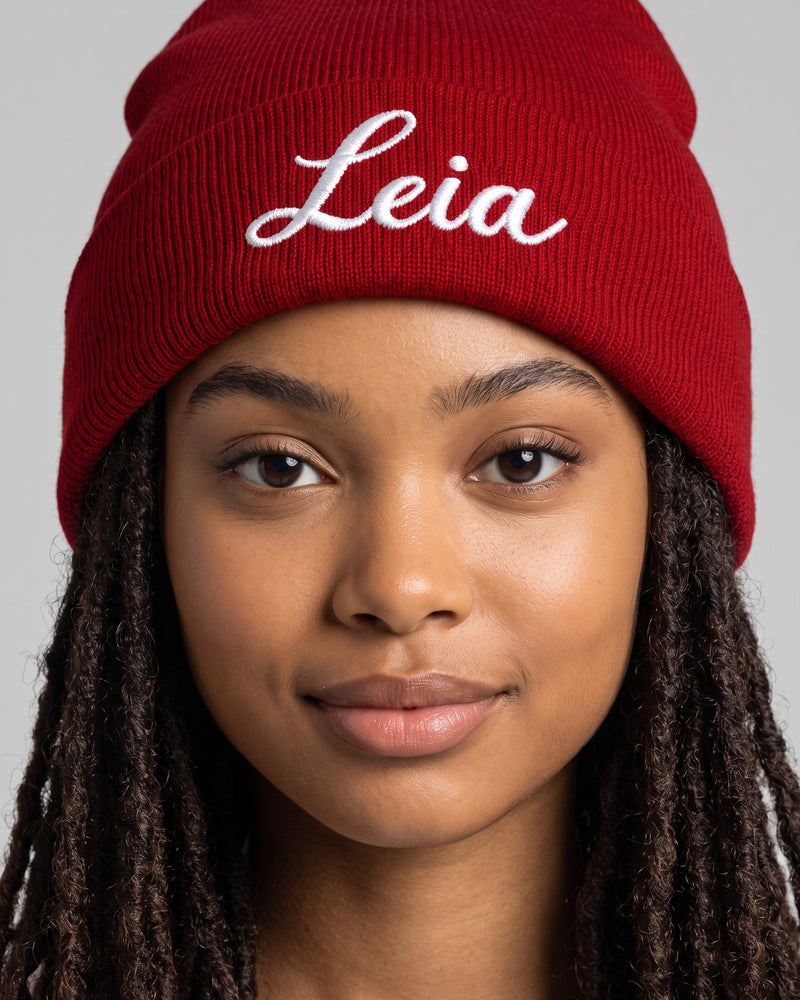 Red Beanie | Custom Embroidered Cuffed Knit Hat with Your Name or Logo