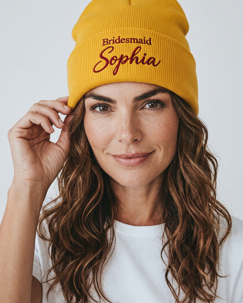 Yellow Beanie | Custom Embroidered Cuffed Knit Hat with Your Name or Logo