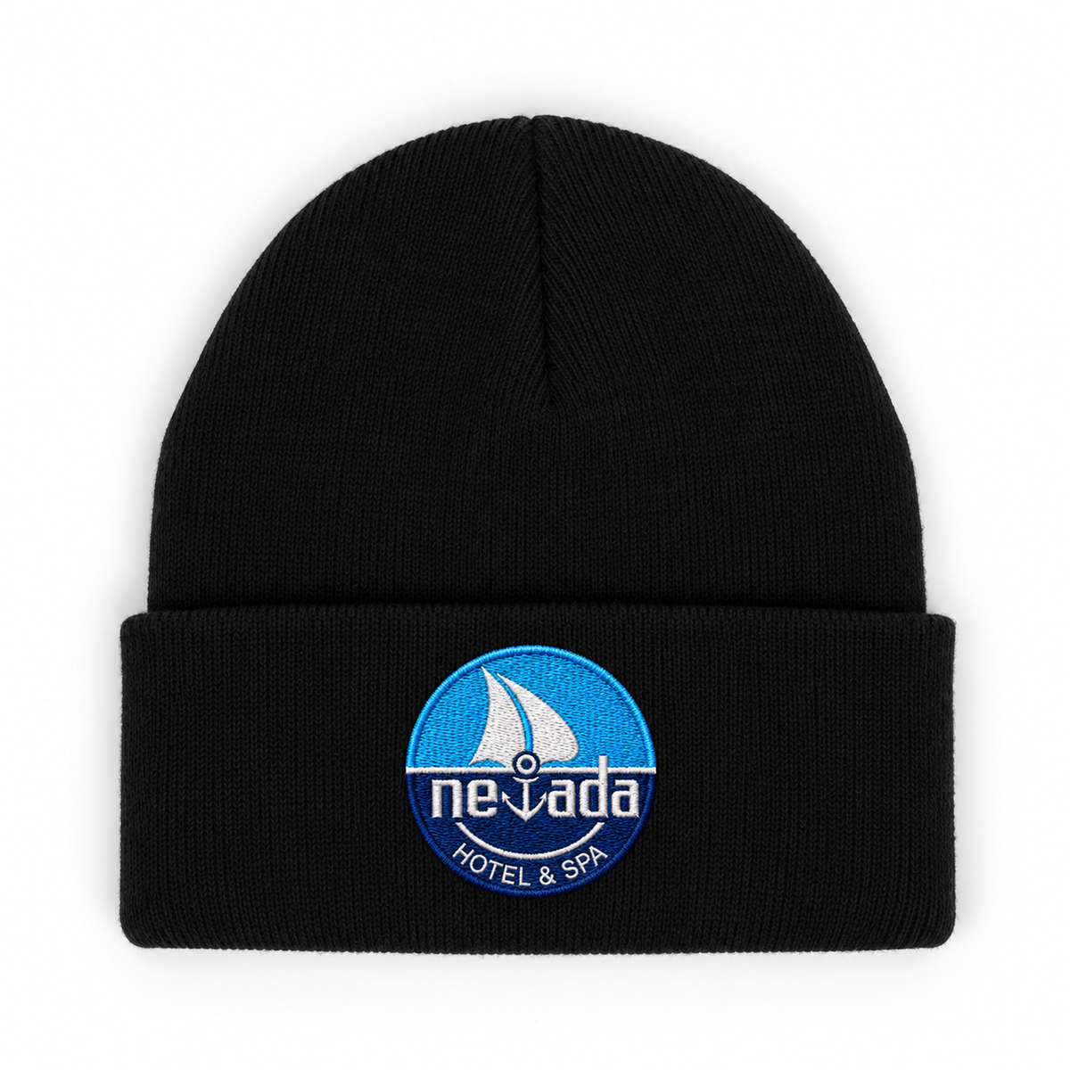 Black beanie with custom embroidery on the cuff