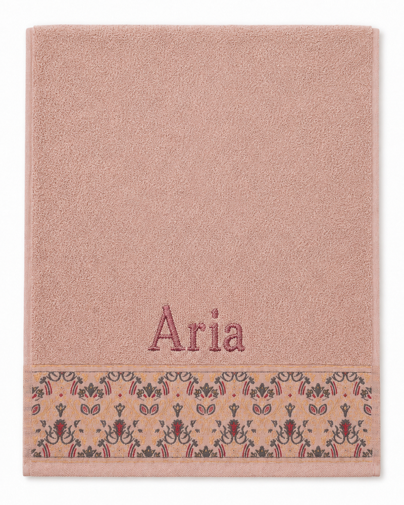 Wholesale Aria Embroidered Hair Towel in Blush Pink | Bulk Personalized Cotton Towels, 25+ Pieces