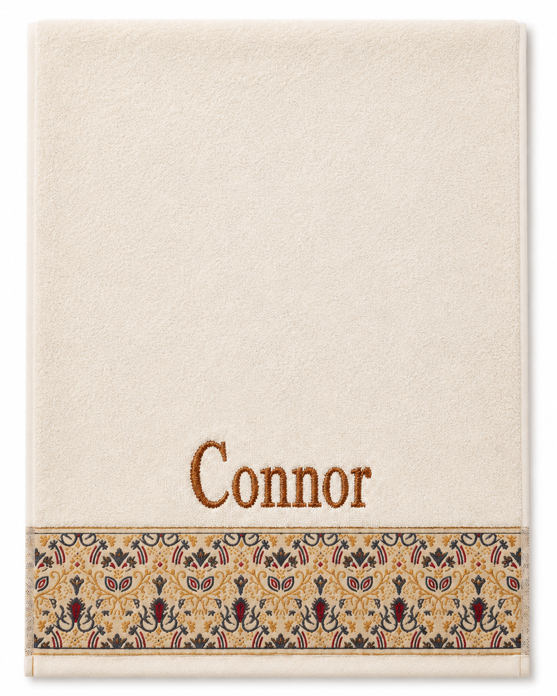 Wholesale Connor Embroidered Hair Towel in Ivory | Bulk Personalized Cotton Towels, 25+ Pieces